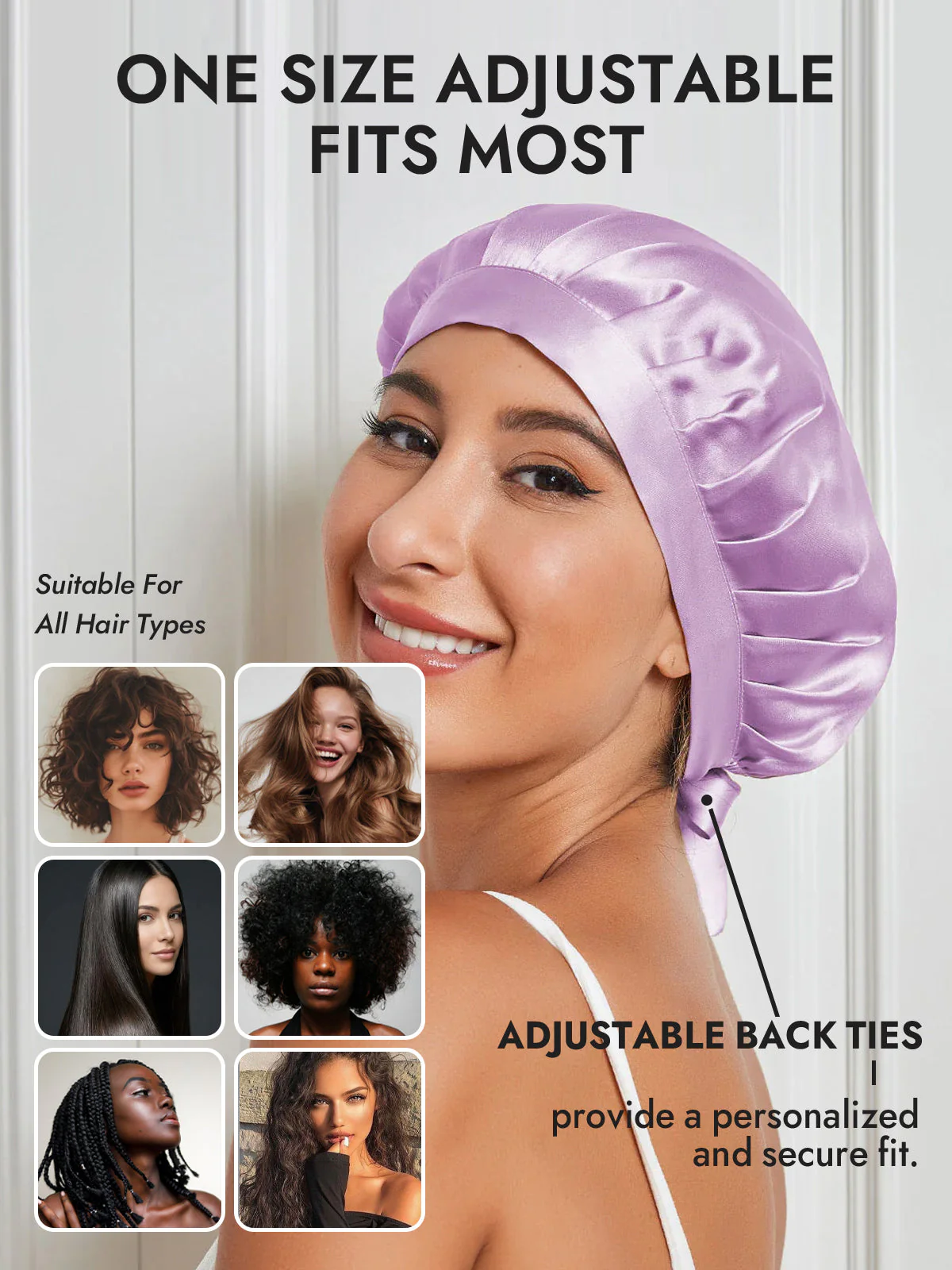 100% Mulberry Silk Sleep Bonnet with Ribbons - Image 90