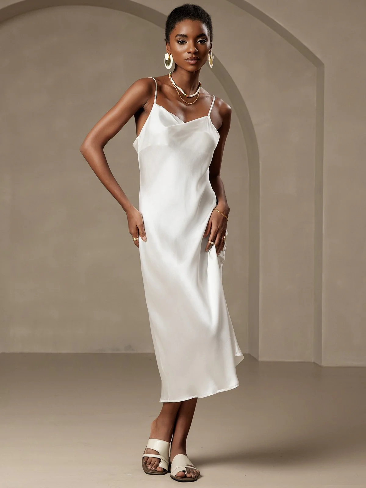 Pure Silk Cowl Neck Midi Dress - Image 15
