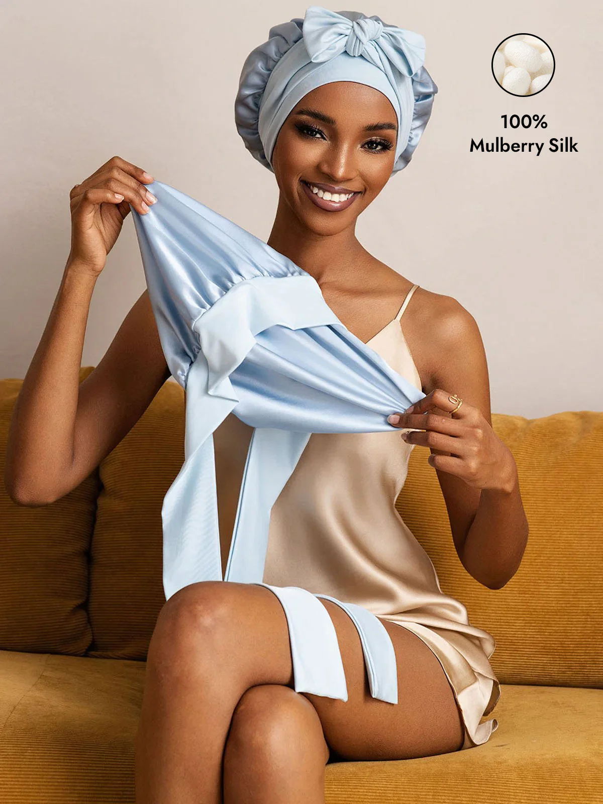 Pure Silk Double-layer Bonnet - With Adjustable Long Tie - Image 25