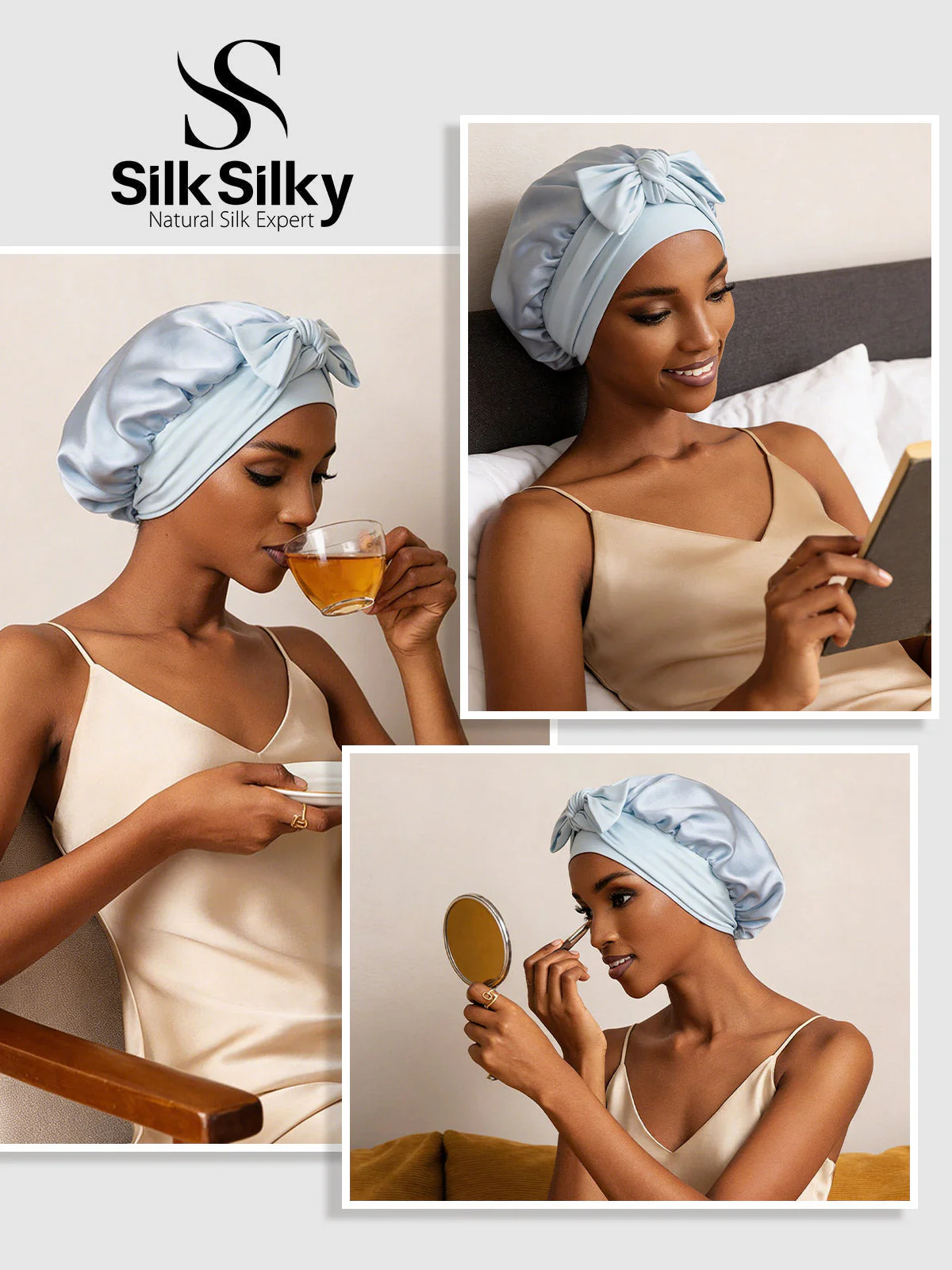Pure Silk Double-layer Bonnet - With Adjustable Long Tie - Image 30