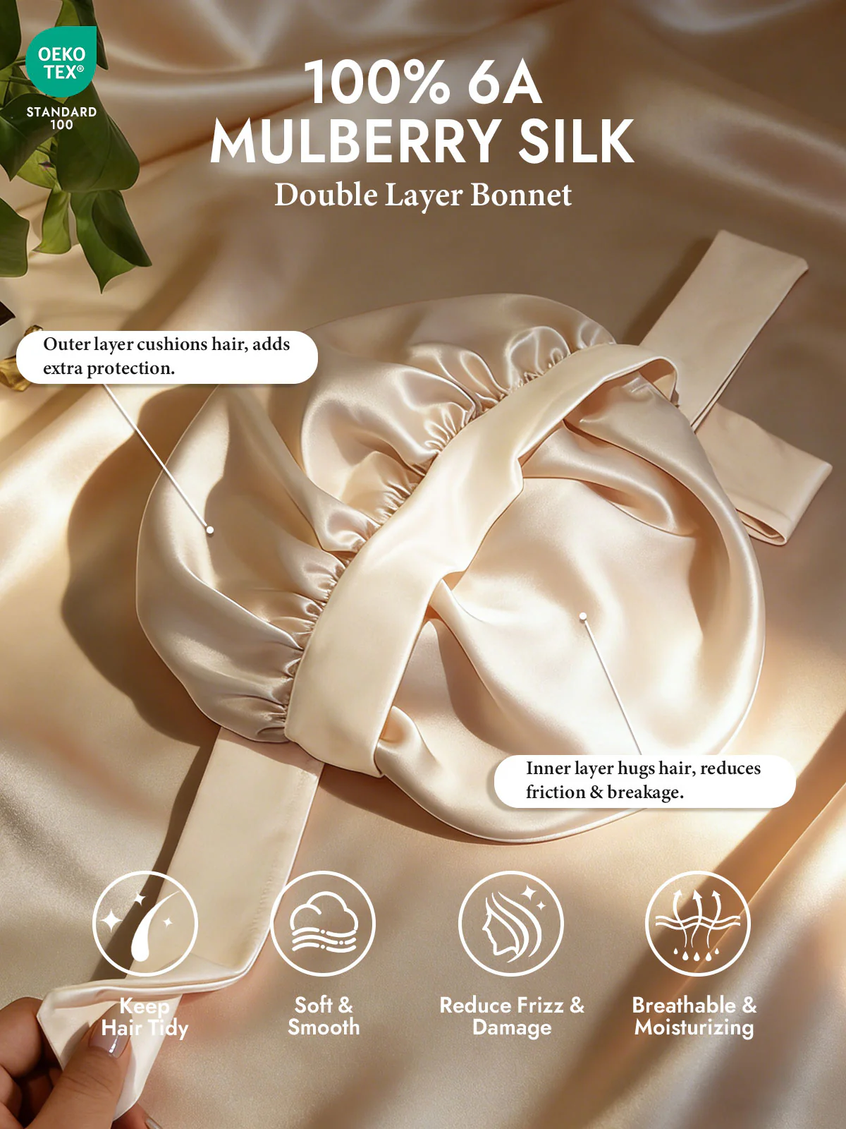 Pure Silk Double-layer Bonnet - With Adjustable Long Tie - Image 32