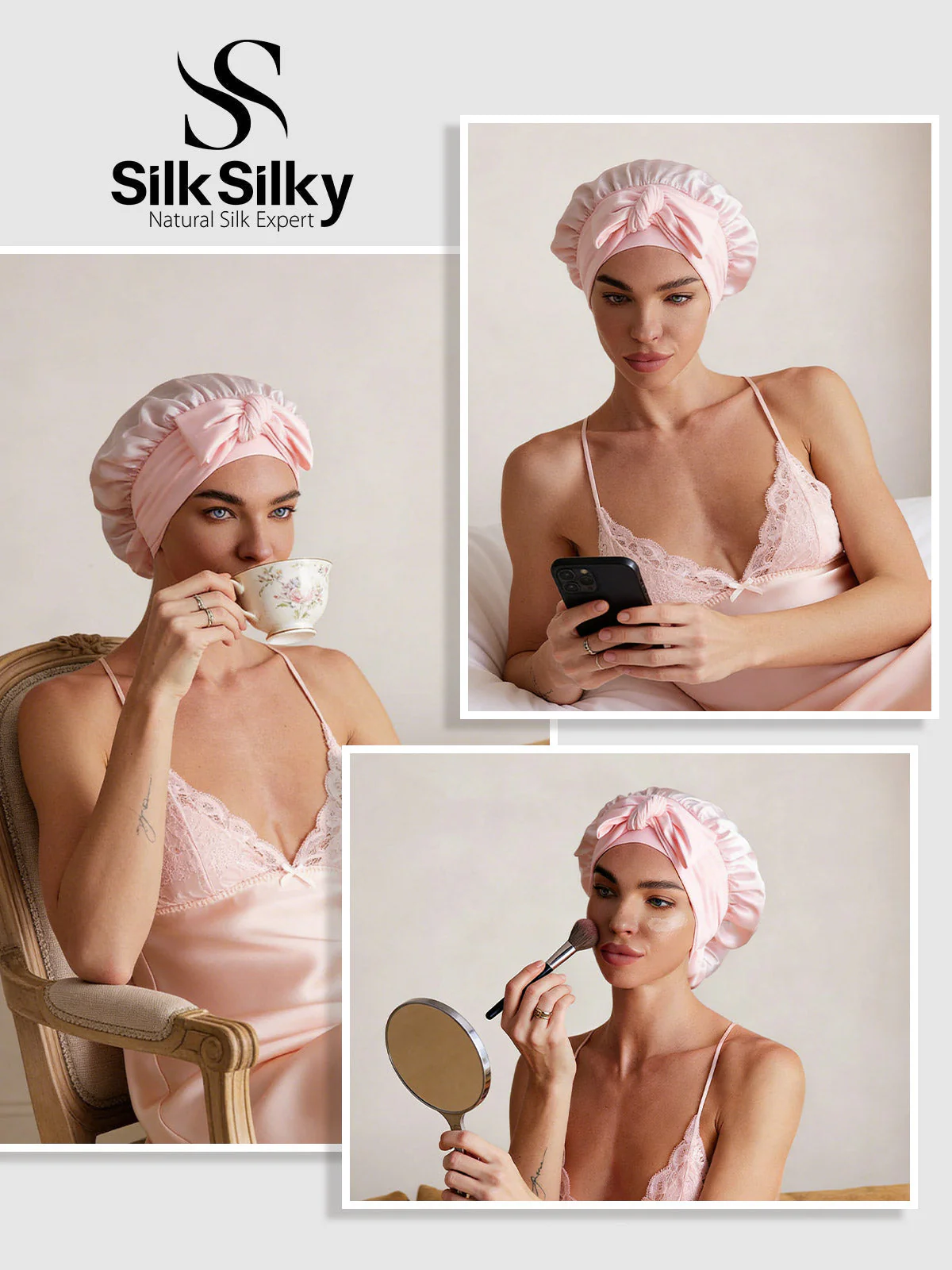 Pure Silk Double-layer Bonnet - With Adjustable Long Tie - Image 6