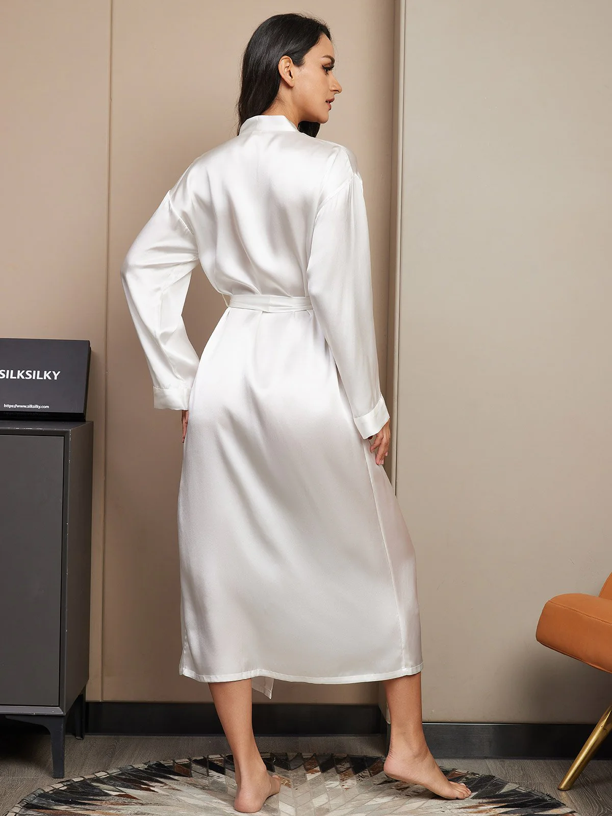Women's Pure Silk Long Sleeve Midi Wrap Dressing Gown - Image 16