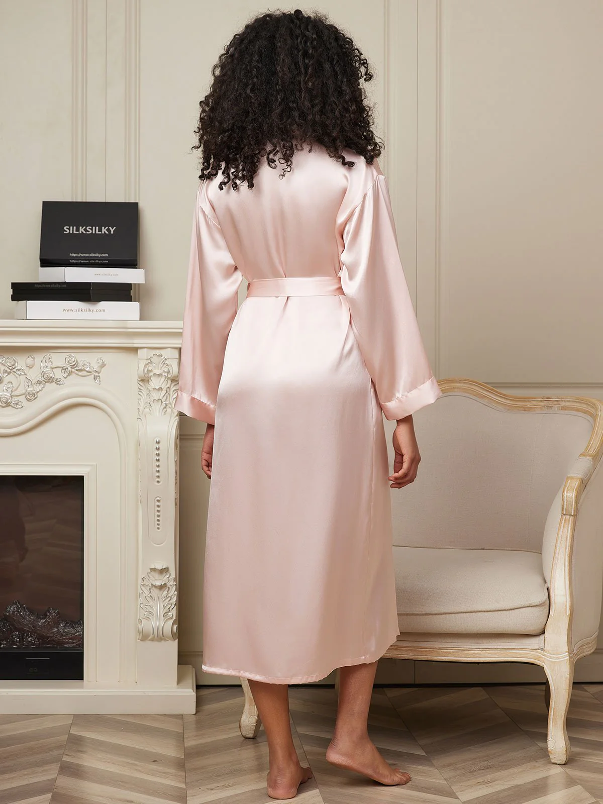 Women's Pure Silk Long Sleeve Midi Wrap Dressing Gown - Image 27