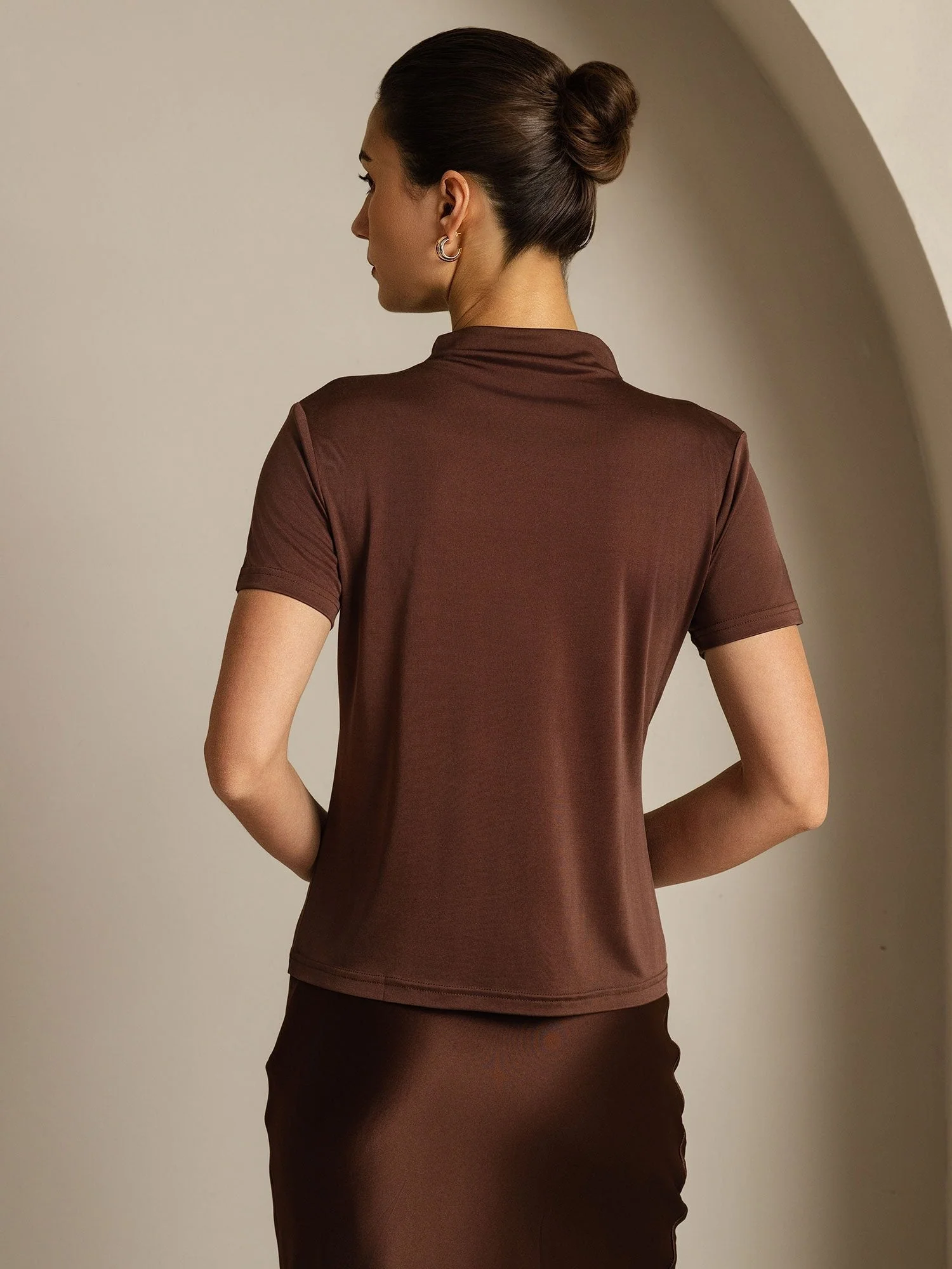 Pure Silk Short Sleeve Mock Women's T-Shirt - Image 10