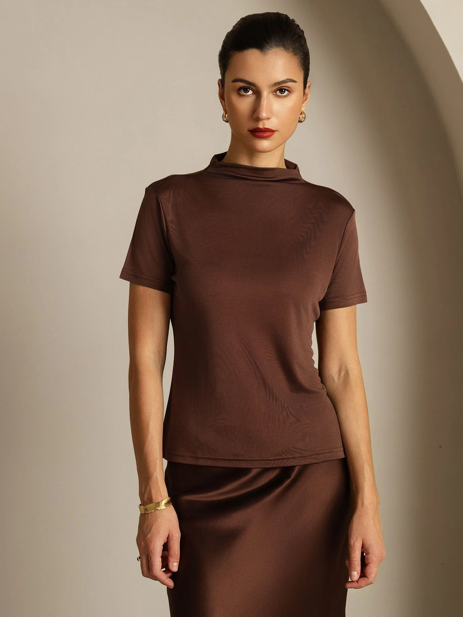 Pure Silk Short Sleeve Mock Women's T-Shirt - Image 11