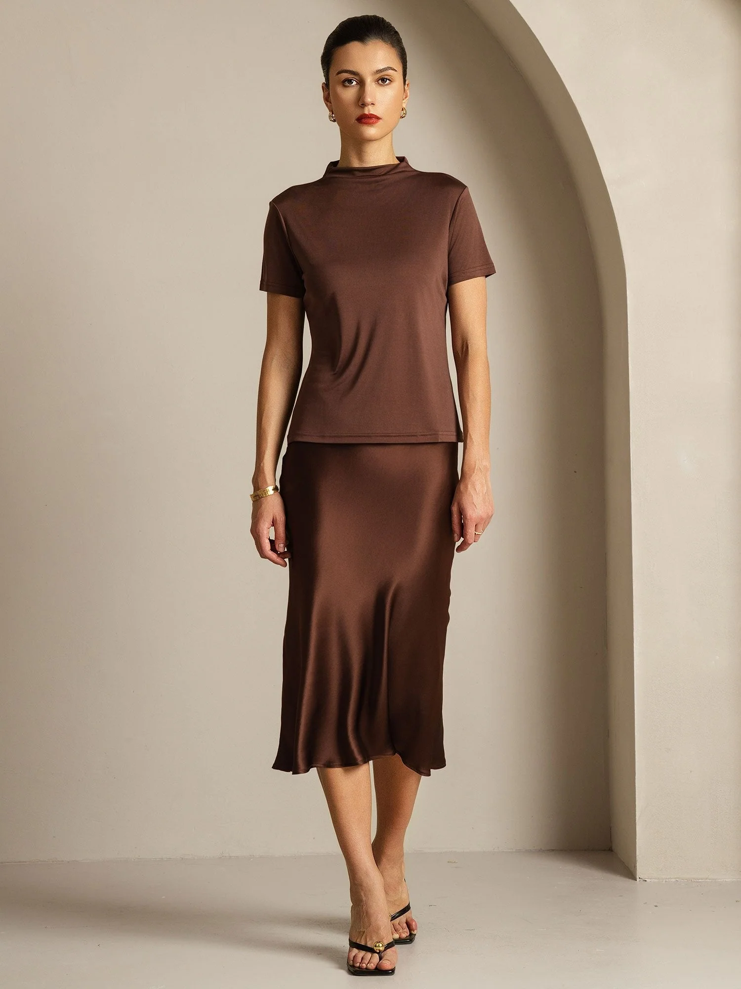 Pure Silk Short Sleeve Mock Women's T-Shirt - Image 14