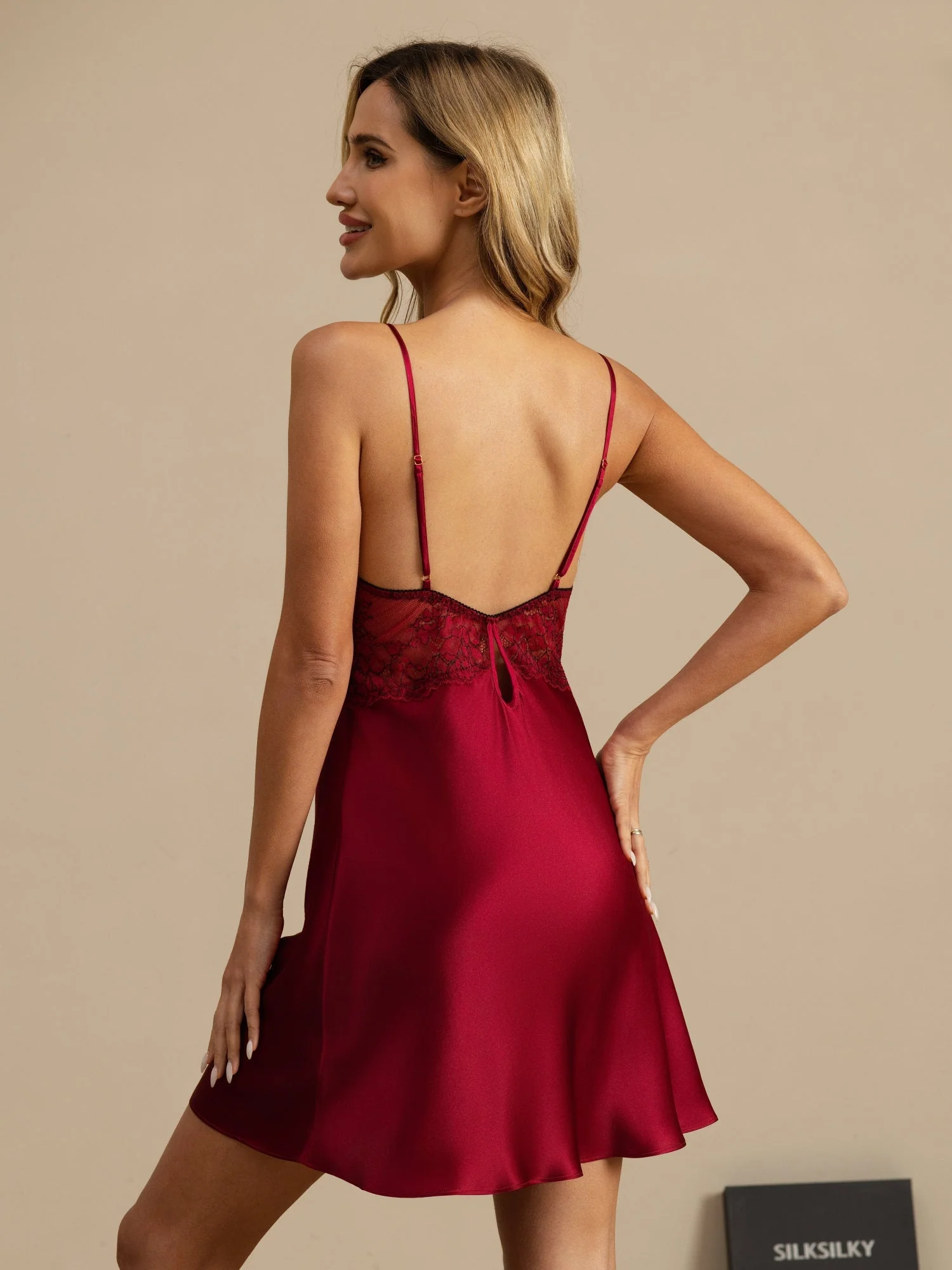 100% Mulberry Silk Lace Trim Nightgown V Neck Sexy Chemise - Image 25