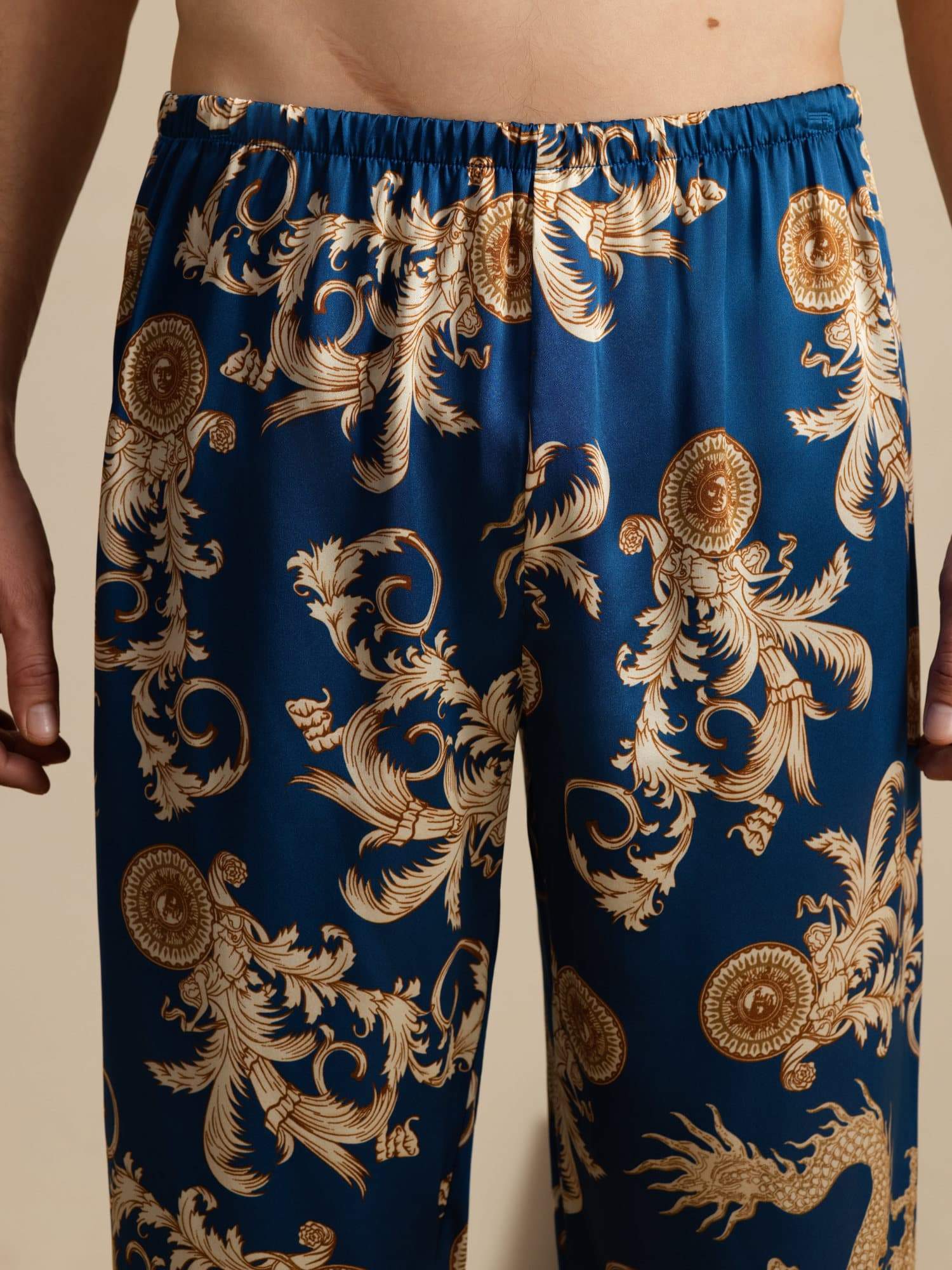 Clearance - Pure Silk Men's Dragon Print Sleep Pants with Elastic Waist - Image 4