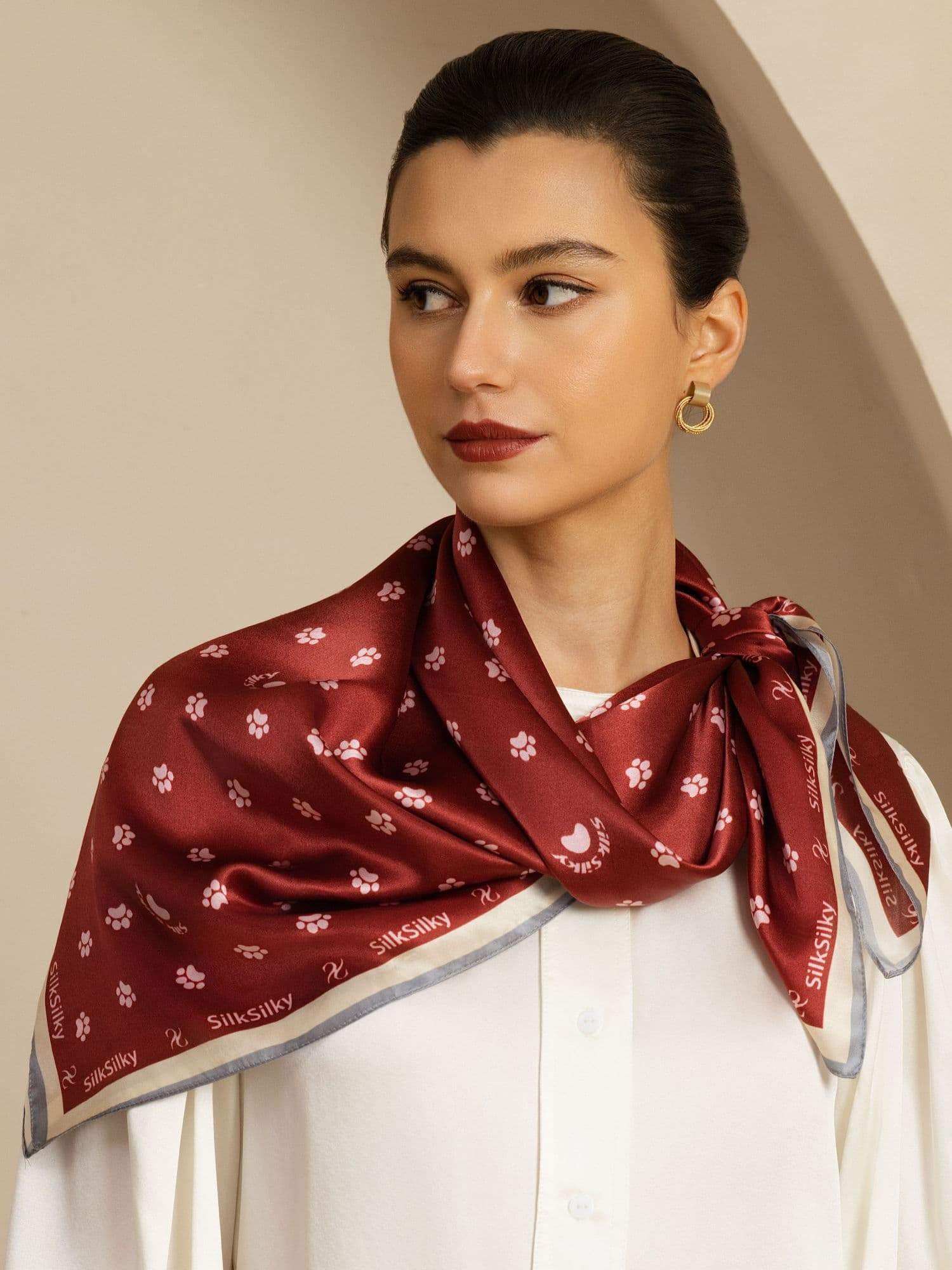 Pure Silk Paw Print Square Scarf - Size 90x90cm - Image 2