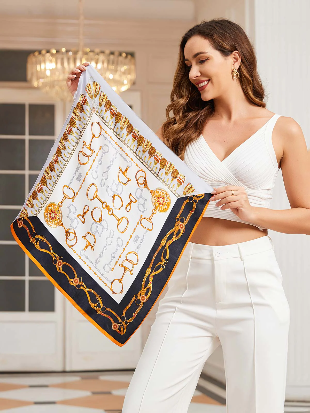 100% Mulberry Silk Printed Designer Square Scarf 53x53cm/21 - Image 16