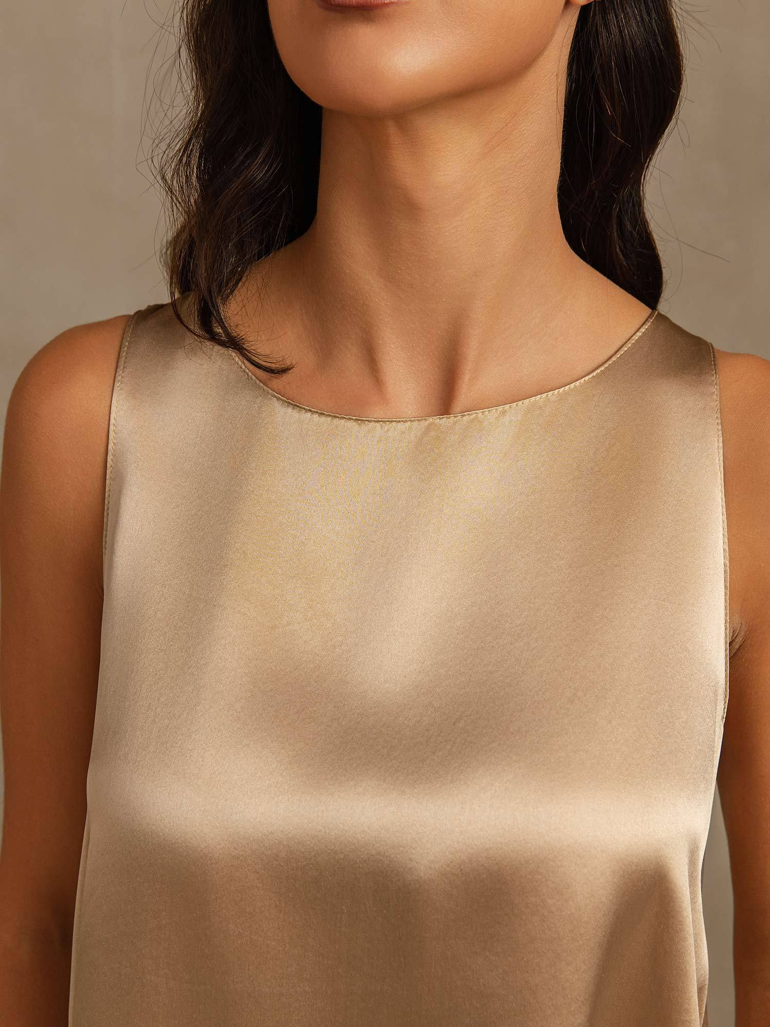 Pure Silk Sleeveless U-Neck Backless High-low Tank Top & Wide Leg Pants Set - Image 4