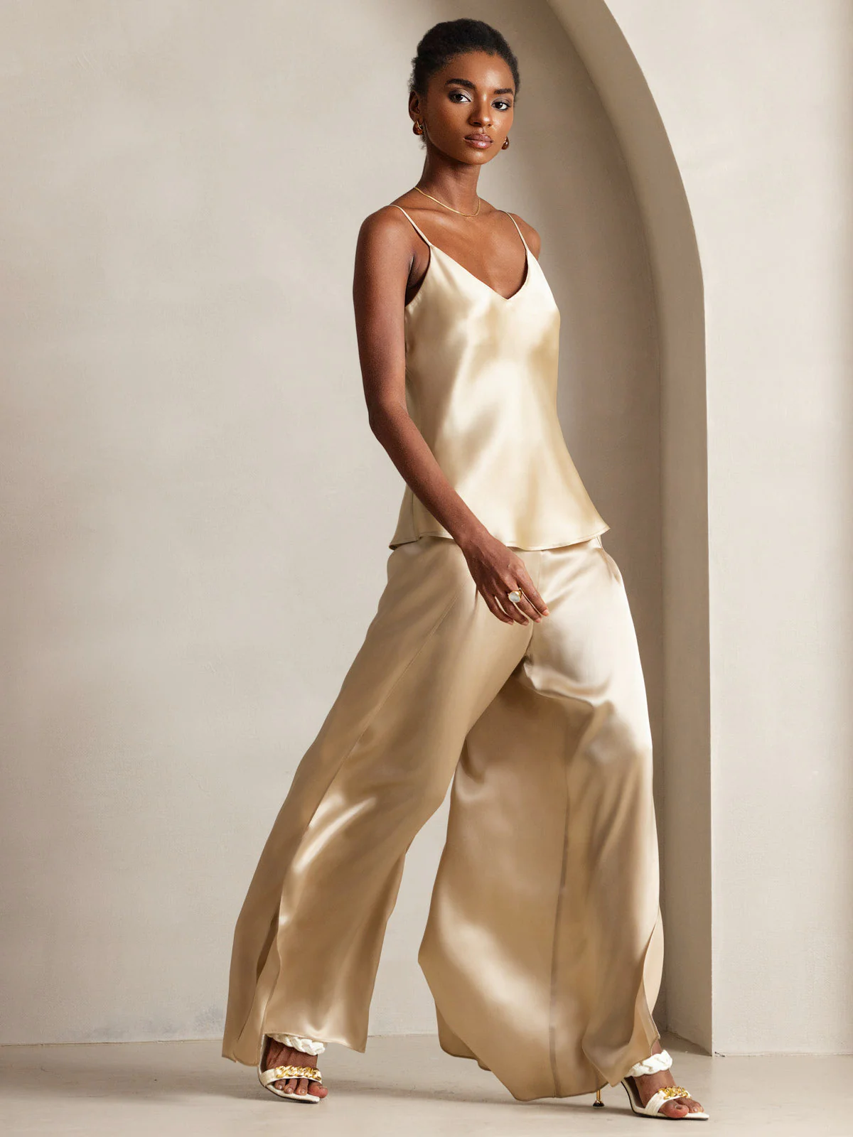 100% Mulberry Silk Spaghetti Strap V Neck Camisole Top - Image 18
