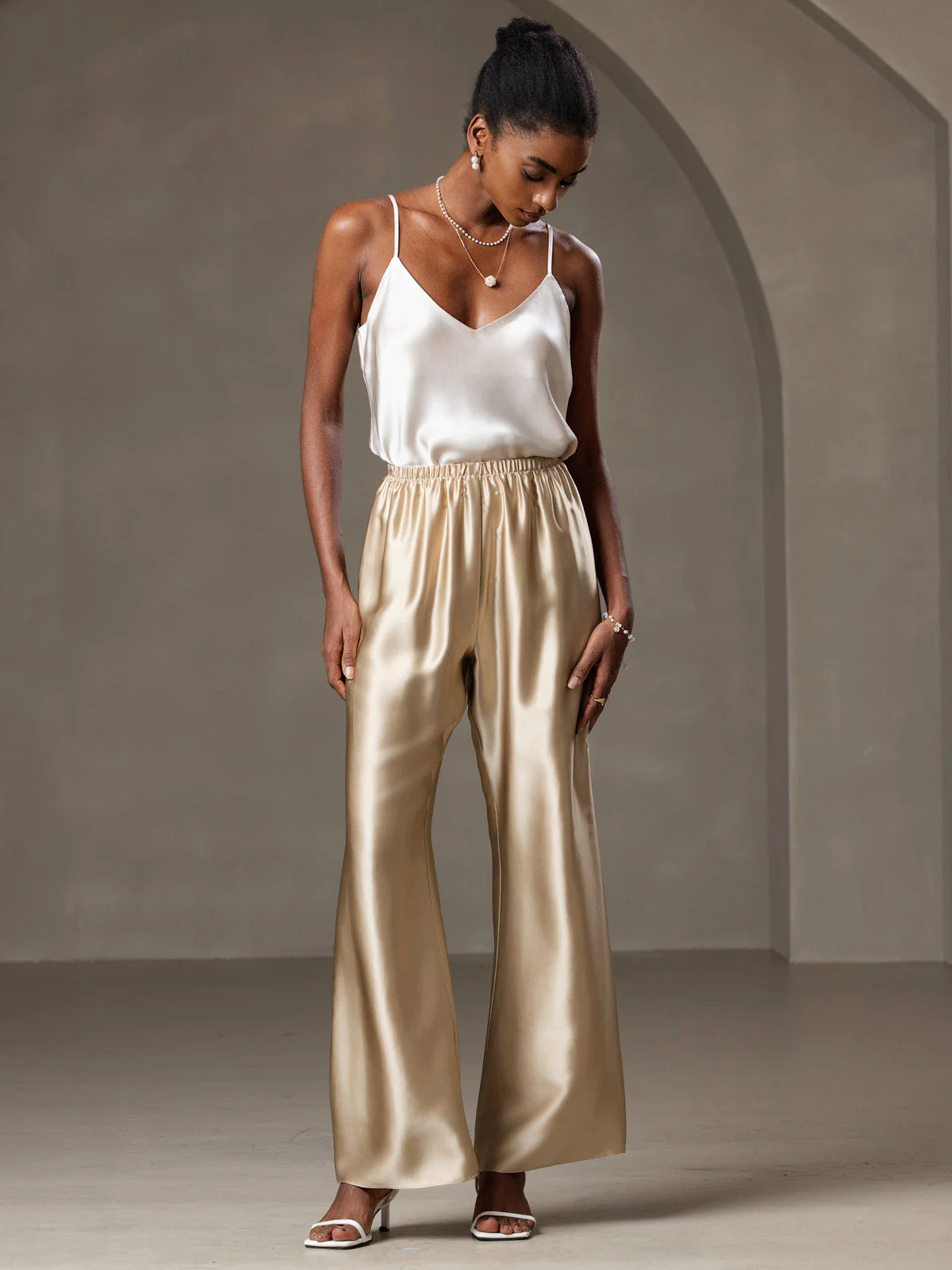 100% Mulberry Silk Spaghetti Strap V Neck Camisole Top - Image 24