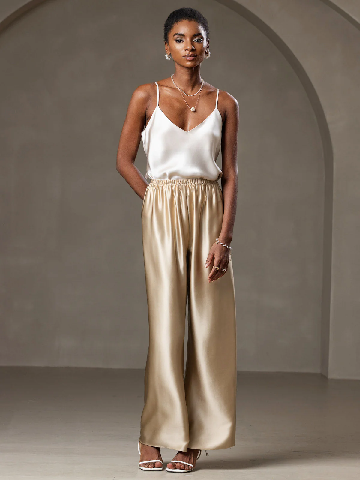 100% Mulberry Silk Spaghetti Strap V Neck Camisole Top - Image 26