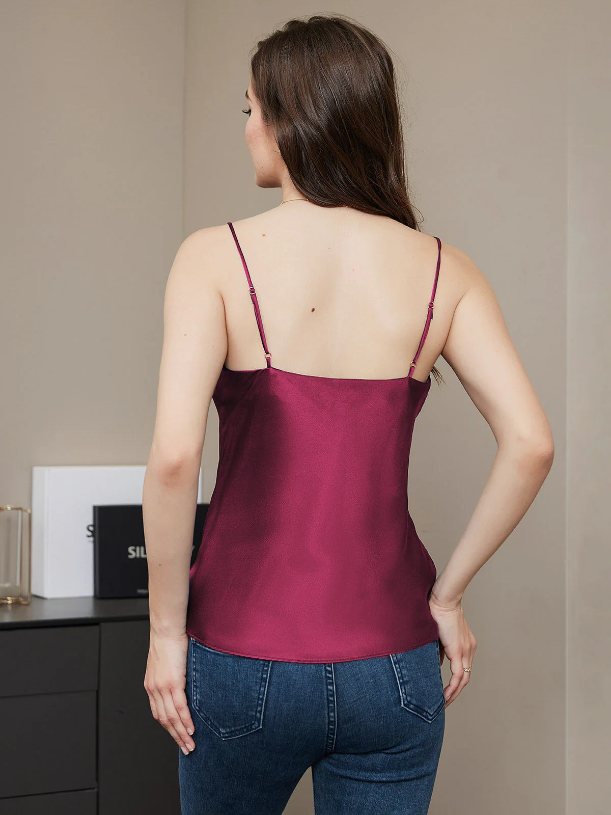 100% Mulberry Silk Spaghetti Strap V Neck Camisole Top - Image 58