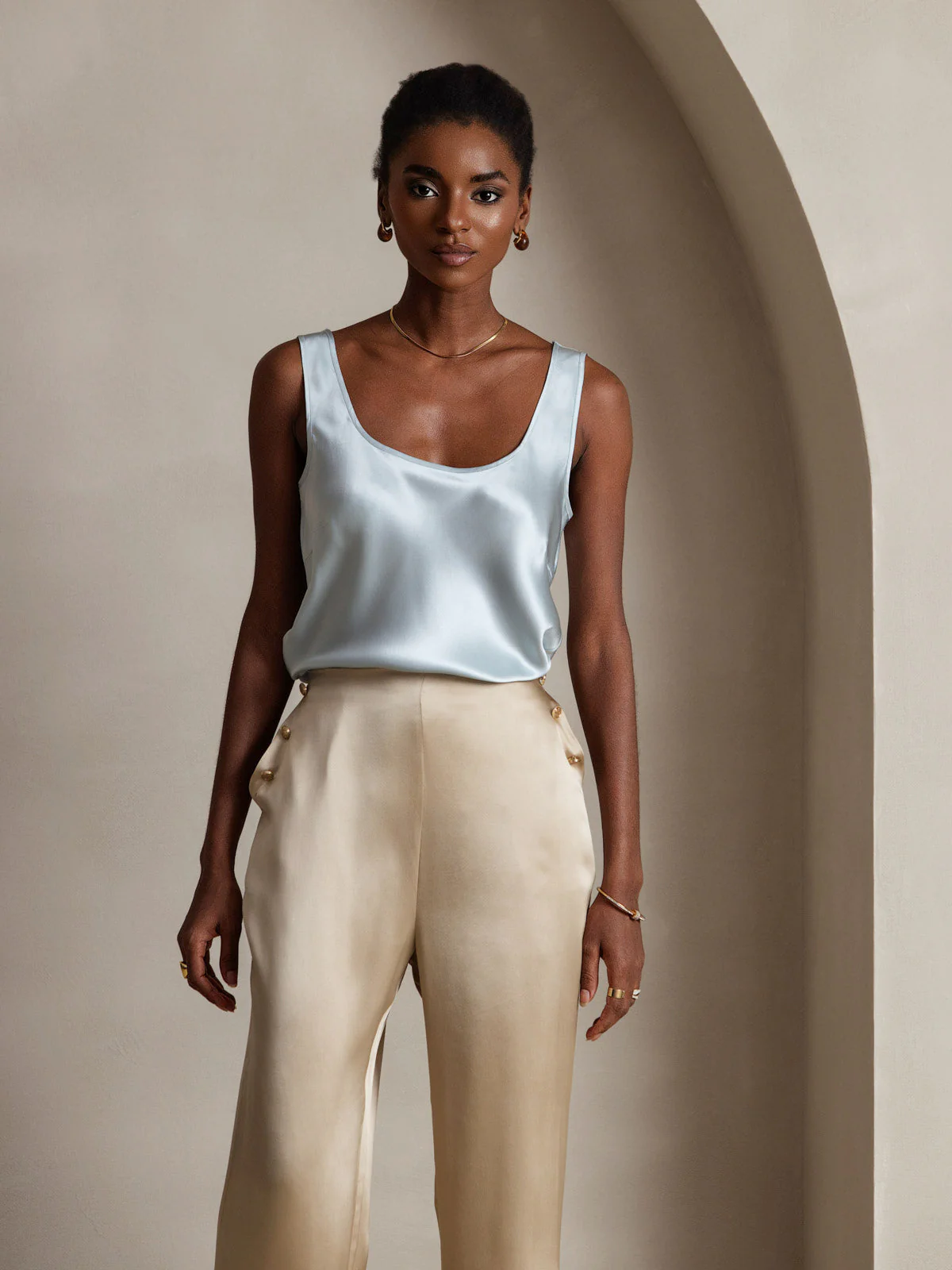 Women's Pure Silk Sleeveless U Neck Tank Top - Image 18