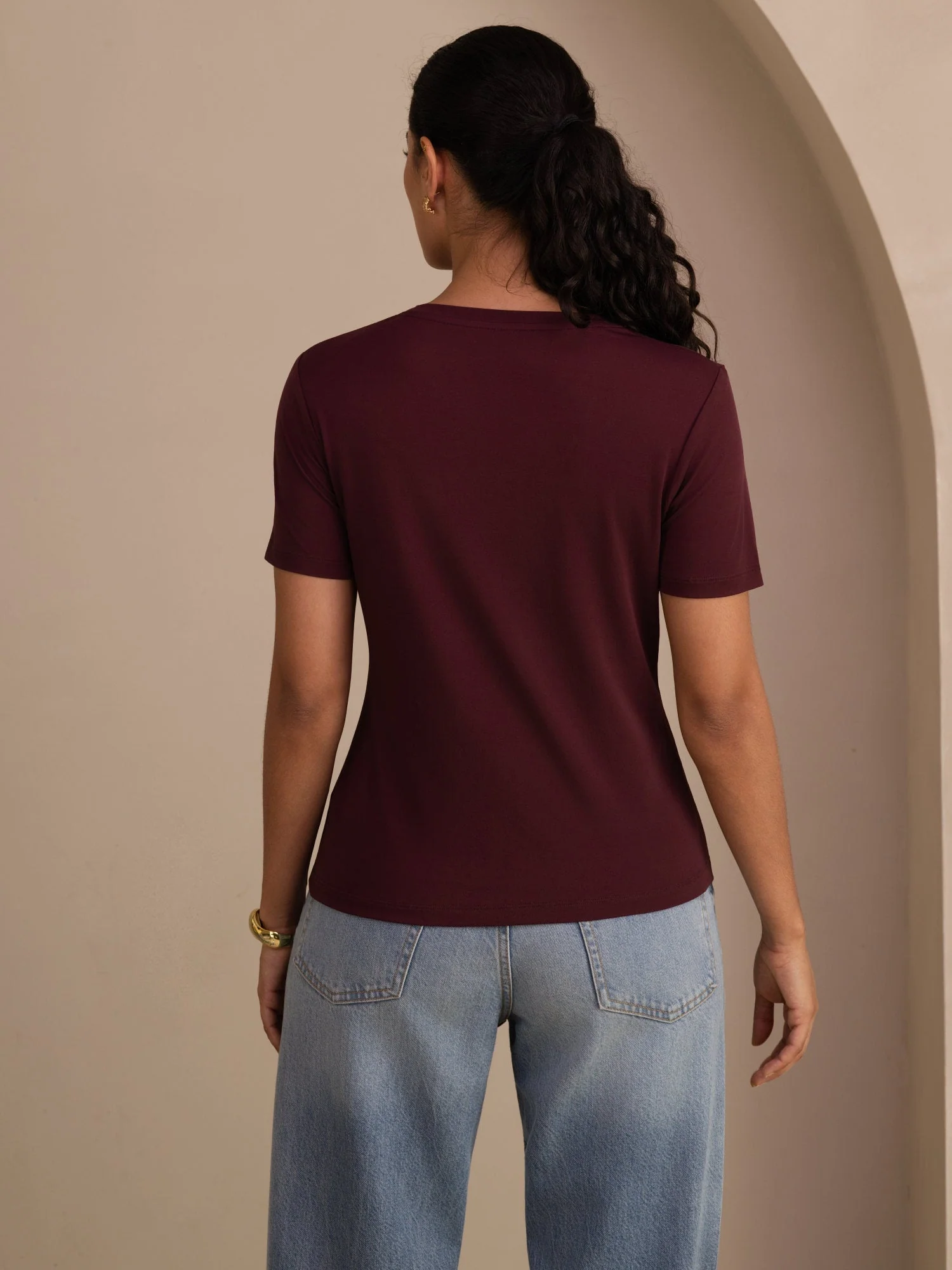 Pure Silk V Neck Short-Sleeve Snag-Resistant Women's T-Shirt - Image 18