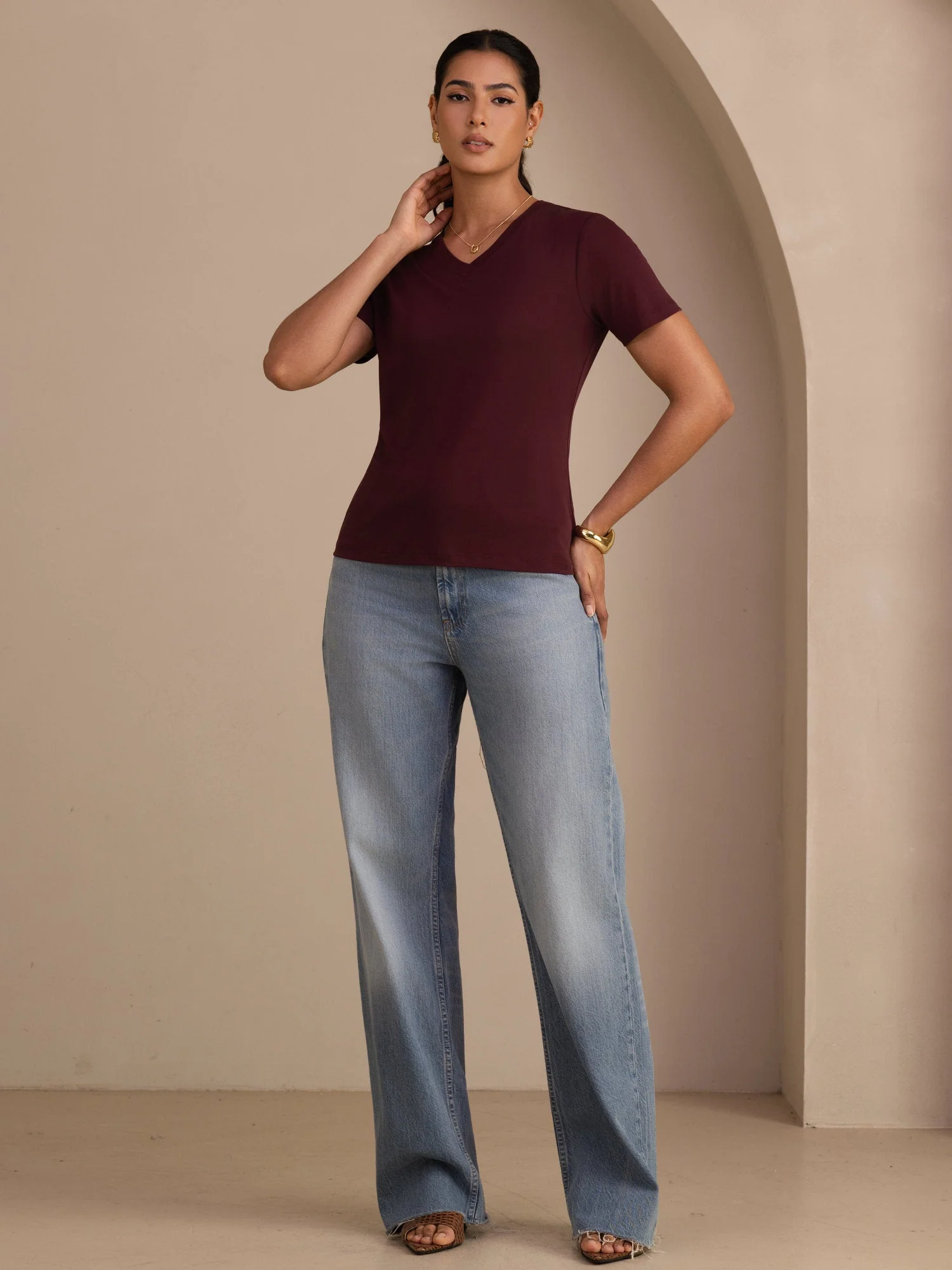 Pure Silk V Neck Short-Sleeve Snag-Resistant Women's T-Shirt - Image 22