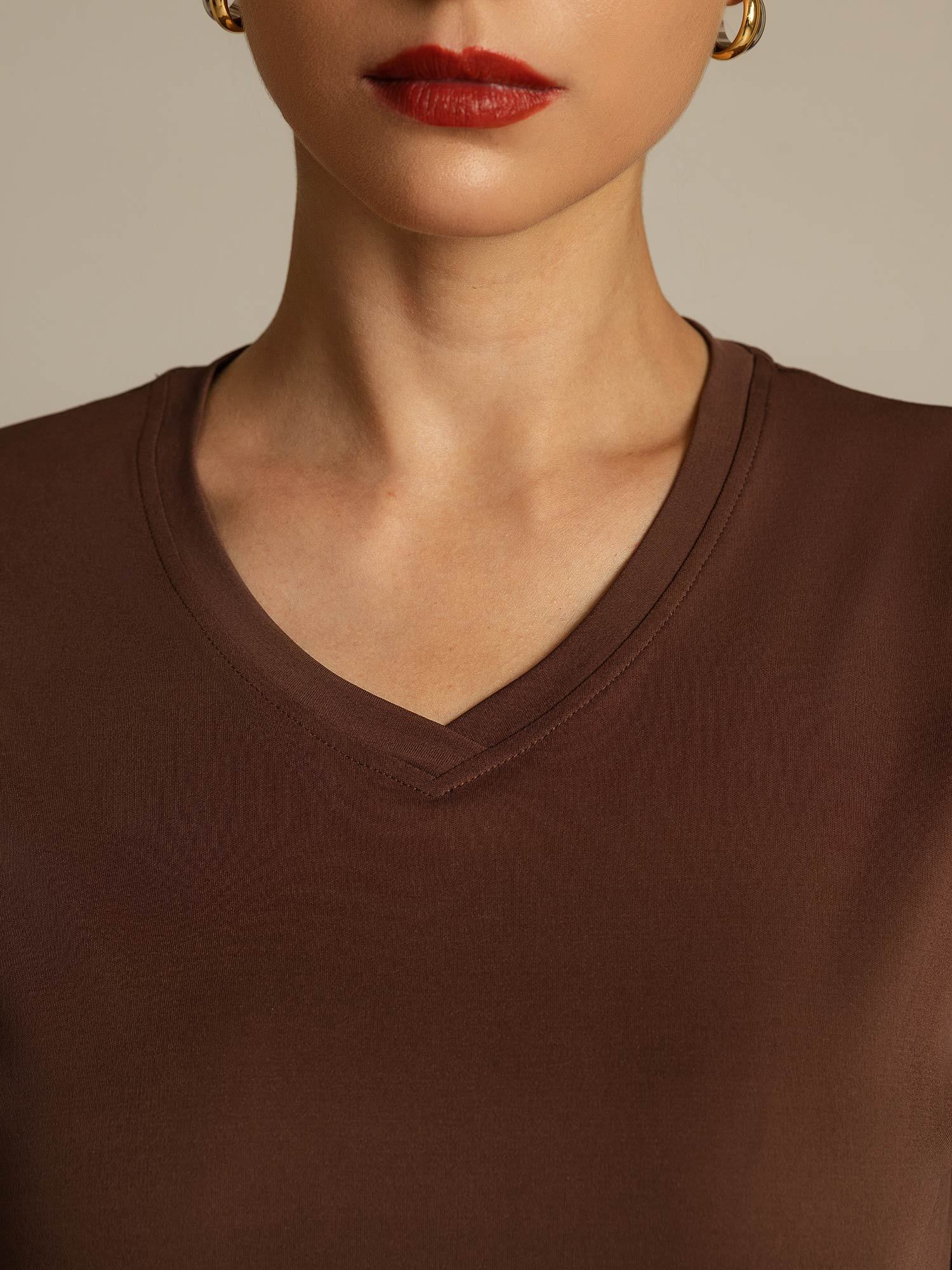Pure Silk V Neck Short-Sleeve Snag-Resistant Women's T-Shirt - Image 50