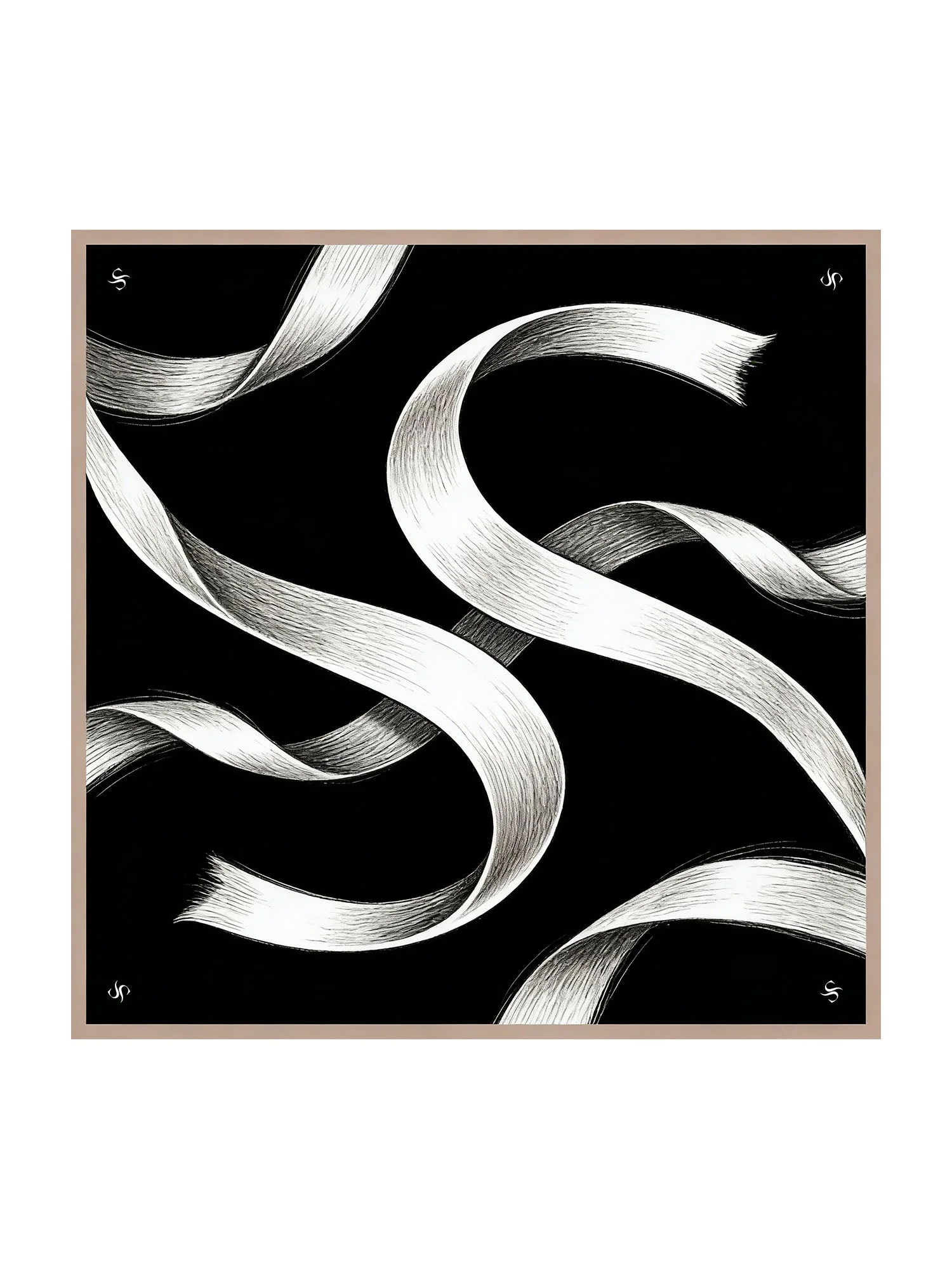 Pure Silk White Ribbon Square Scarf - Size 90x90cm