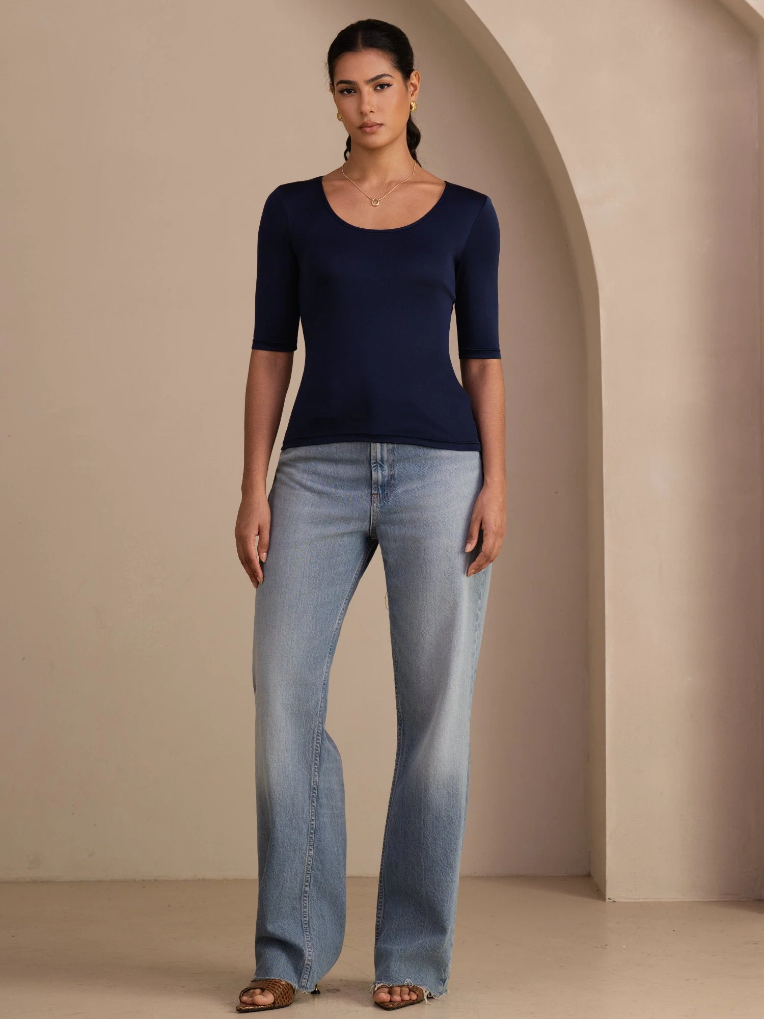 Pure Silk Women's Half Sleeve Scoop Neck Top - Image 25