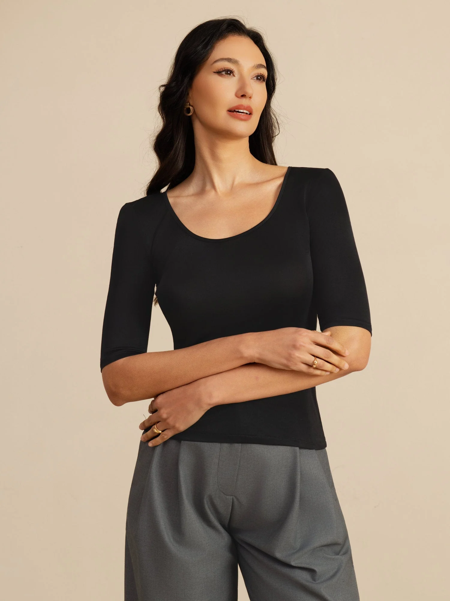 Pure Silk Women's Half Sleeve Scoop Neck Top - Image 4