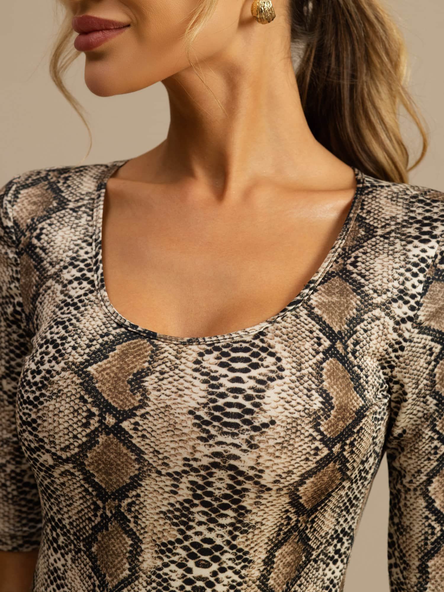 Pure Silk Women's Half Sleeve Scoop Neck Wild Animal Print Top - Image 21