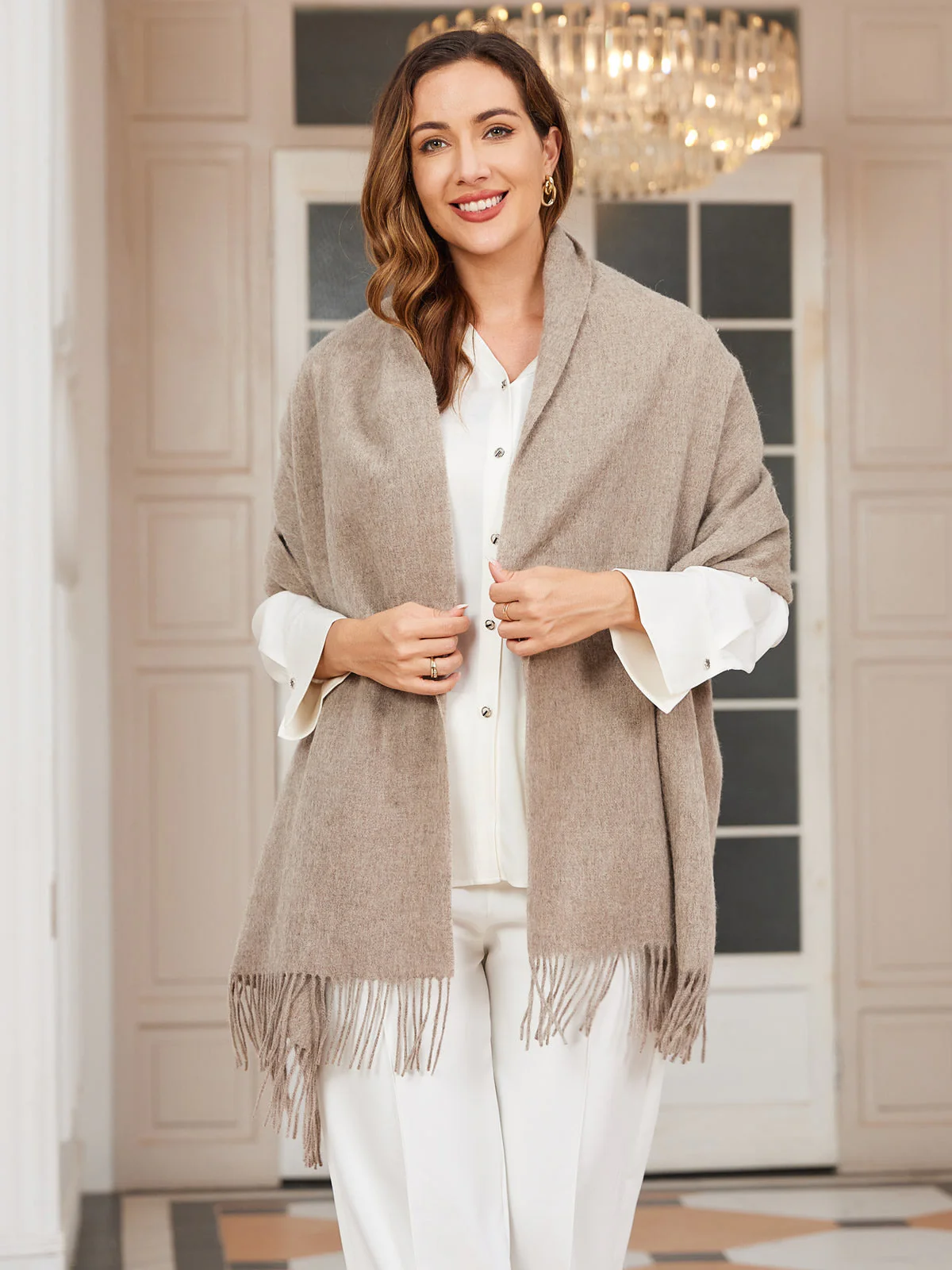 Clearance-Pure Wool Scarf Shawl w/ Fringed Decoration 200x70cm/79 - Image 10