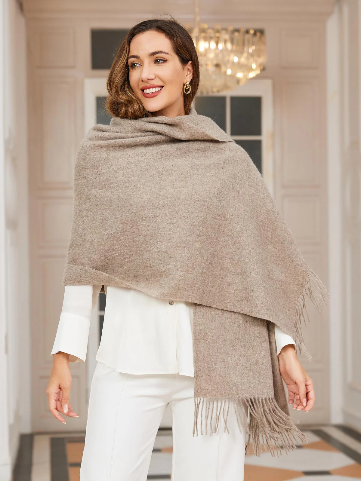Clearance-Pure Wool Scarf Shawl w/ Fringed Decoration 200x70cm/79 - Image 12