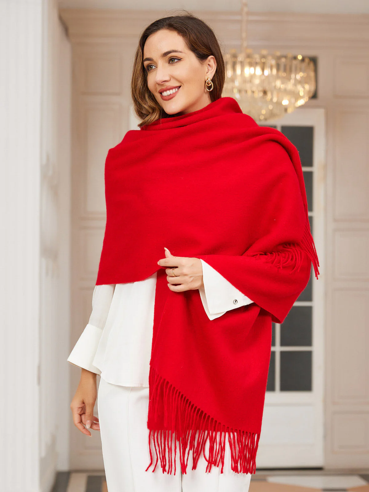 Clearance-Pure Wool Scarf Shawl w/ Fringed Decoration 200x70cm/79 - Image 3