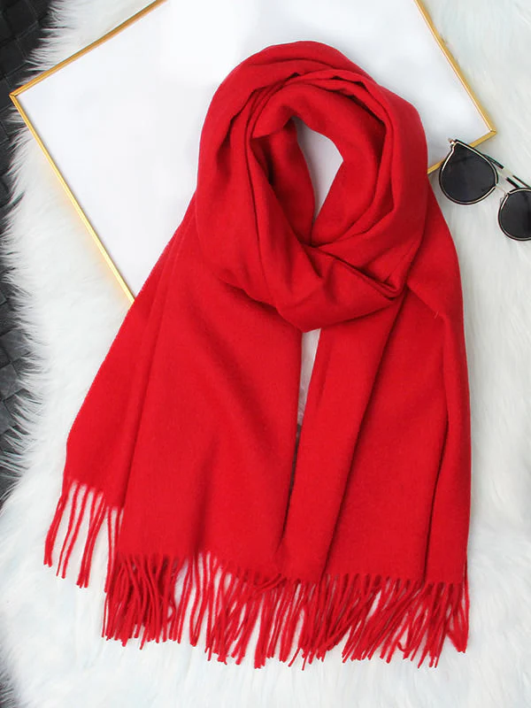Clearance-Pure Wool Scarf Shawl w/ Fringed Decoration 200x70cm/79 - Image 4