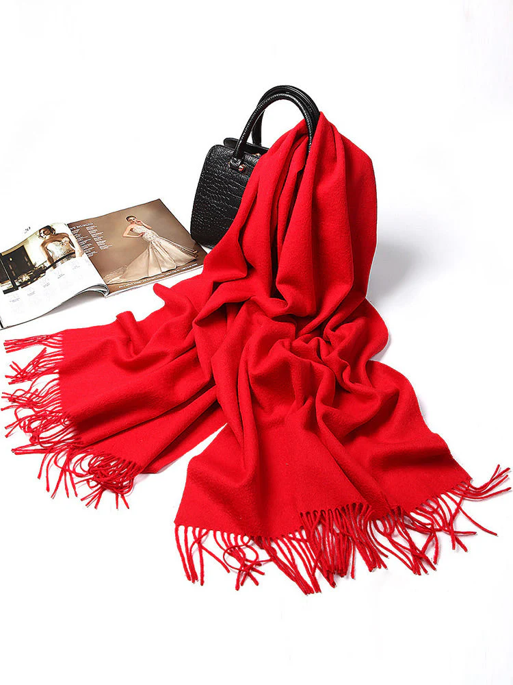 Clearance-Pure Wool Scarf Shawl w/ Fringed Decoration 200x70cm/79 - Image 5