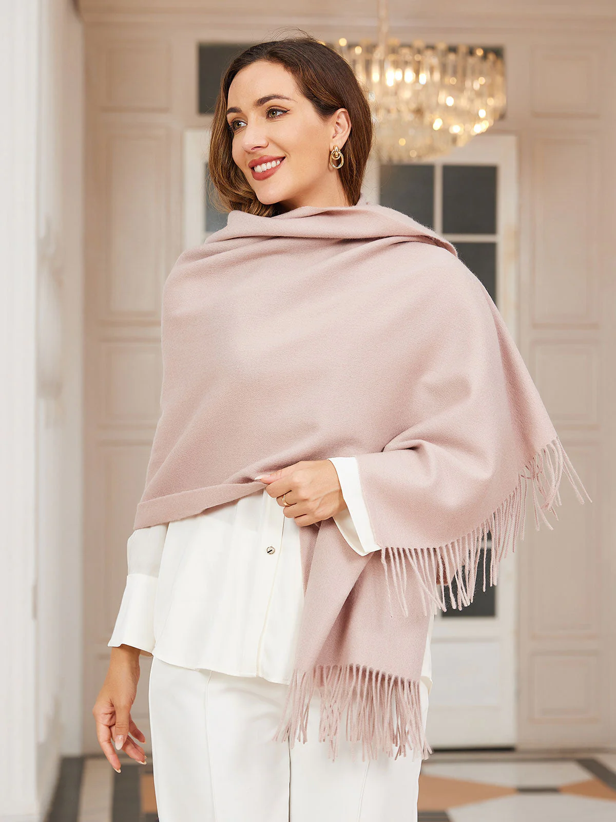 Clearance-Pure Wool Scarf Shawl w/ Fringed Decoration 200x70cm/79 - Image 8