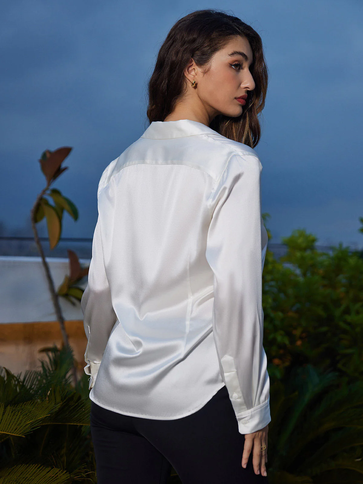 19Momme Silk Long Sleeve Lapel Collar Women's Shirt with Button Up Design - Image 16