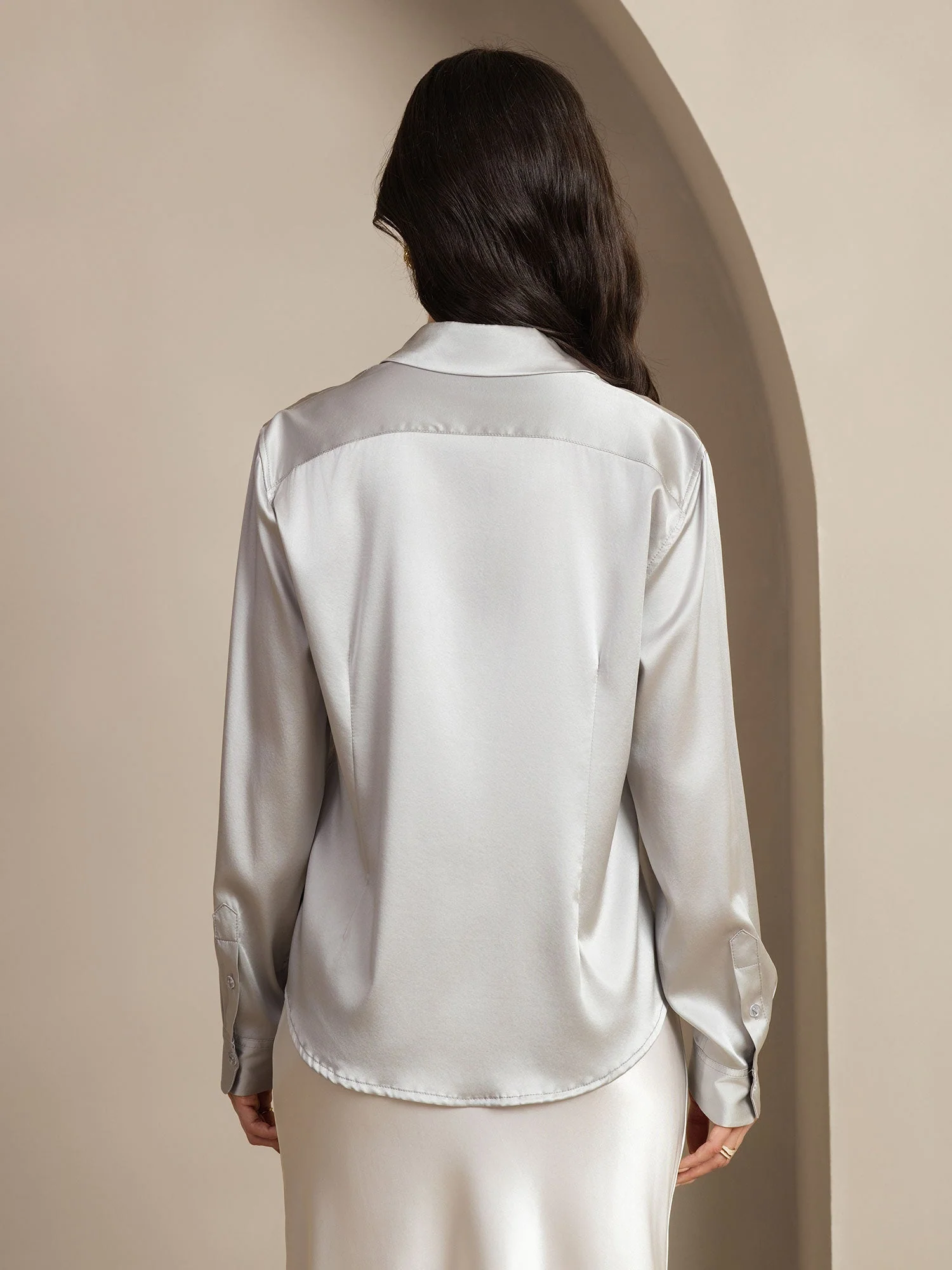 19Momme Silk Long Sleeve Lapel Collar Women's Shirt with Button Up Design - Image 77