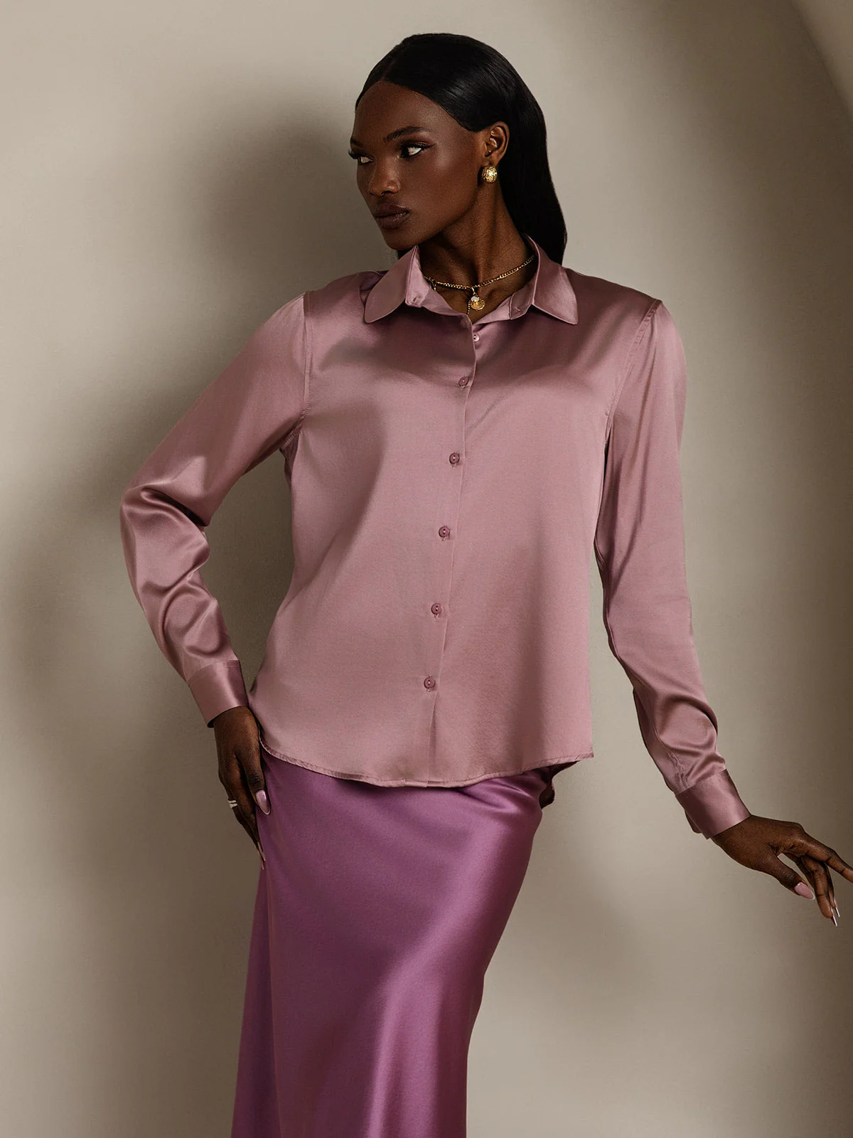 19Momme Silk Long Sleeve Lapel Collar Women's Shirt with Button Up Design - Image 87