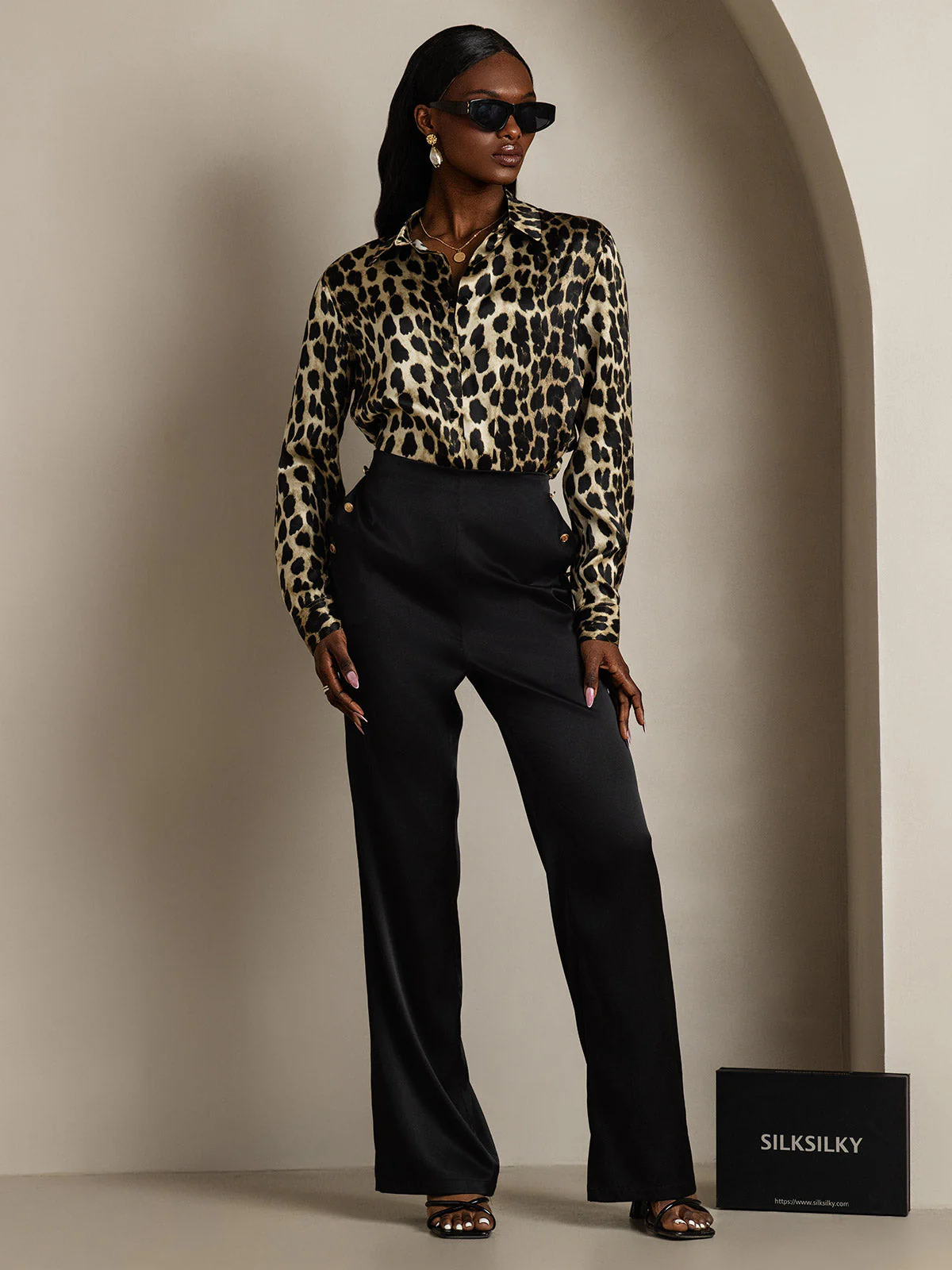 19Momme Silk Long Sleeve Lapel Collar Women's Shirt with Button Up Design - Image 67