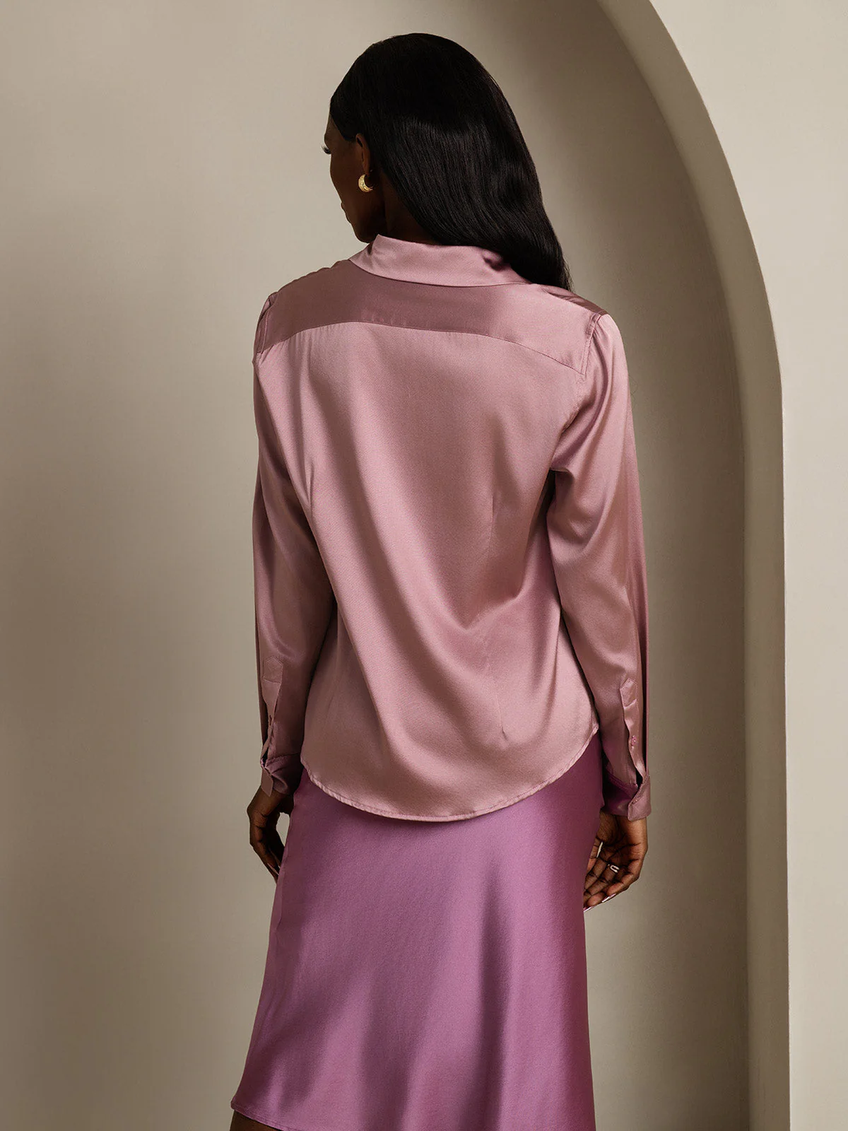 19Momme Silk Long Sleeve Lapel Collar Women's Shirt with Button Up Design - Image 86