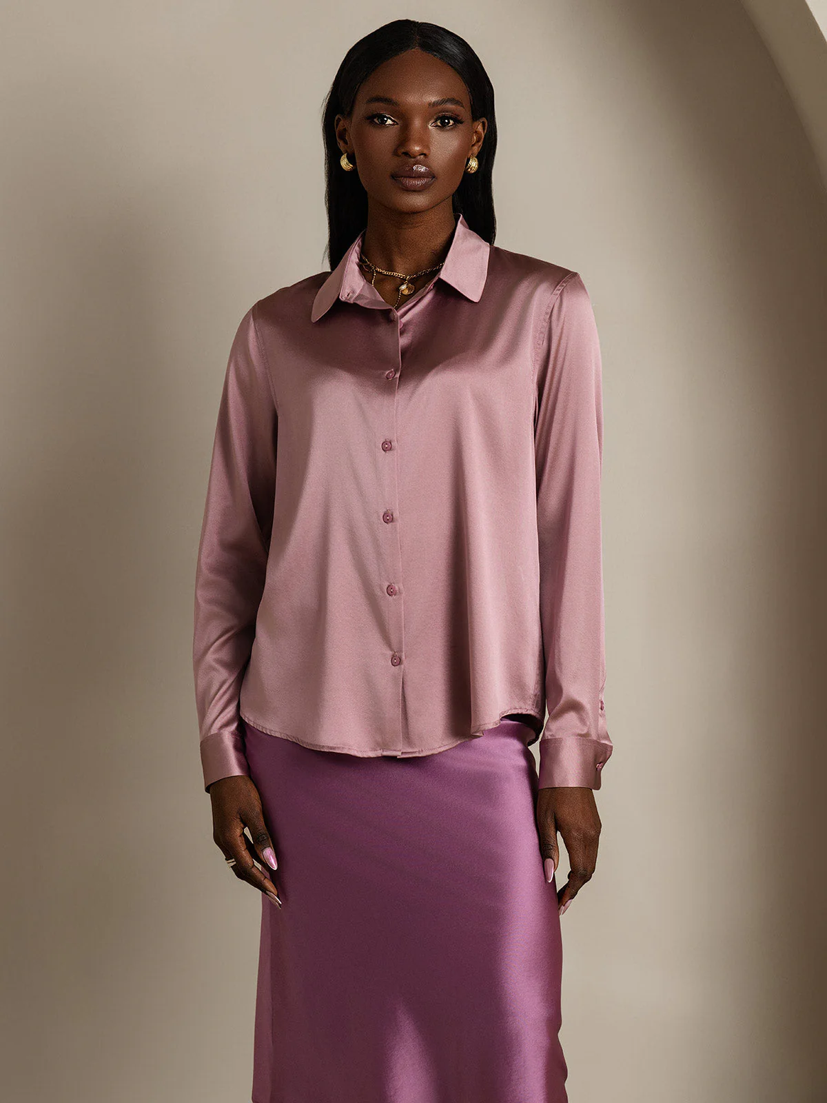 19Momme Silk Long Sleeve Lapel Collar Women's Shirt with Button Up Design - Image 87