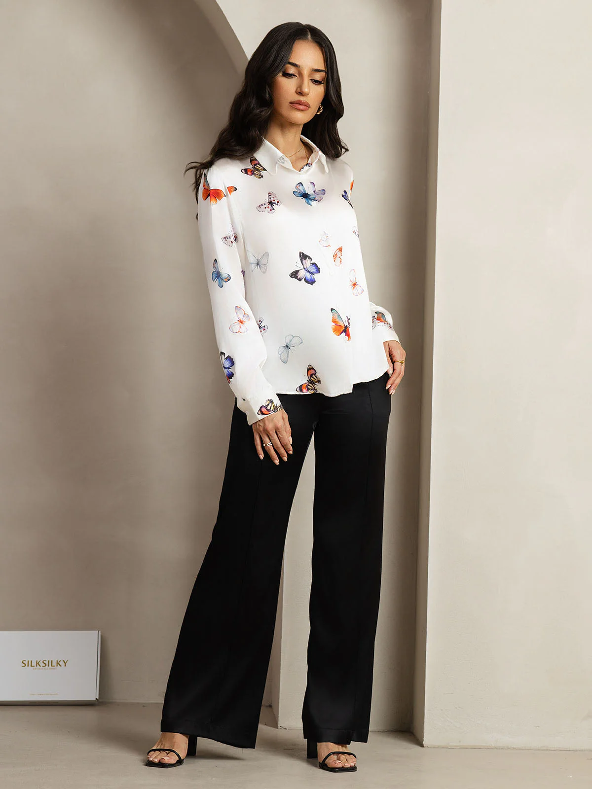 19Momme Silk Long Sleeve Lapel Collar Women's Shirt with Button Up Design - Image 122