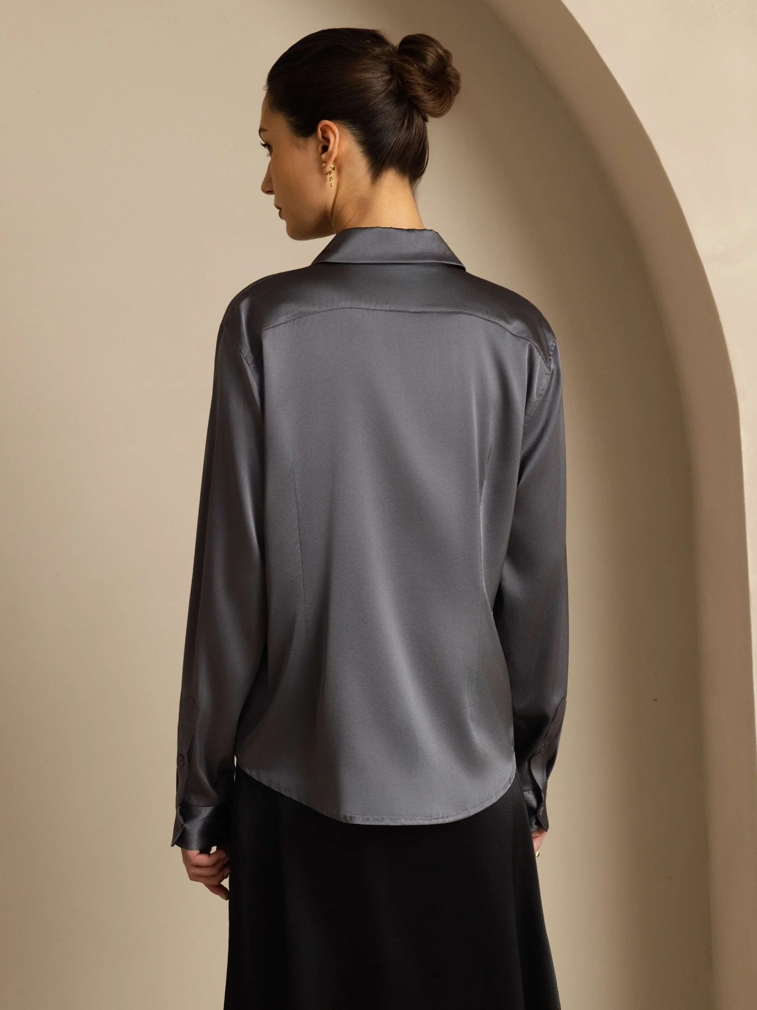 19Momme Silk Long Sleeve Lapel Collar Women's Shirt with Button Up Design - Image 138