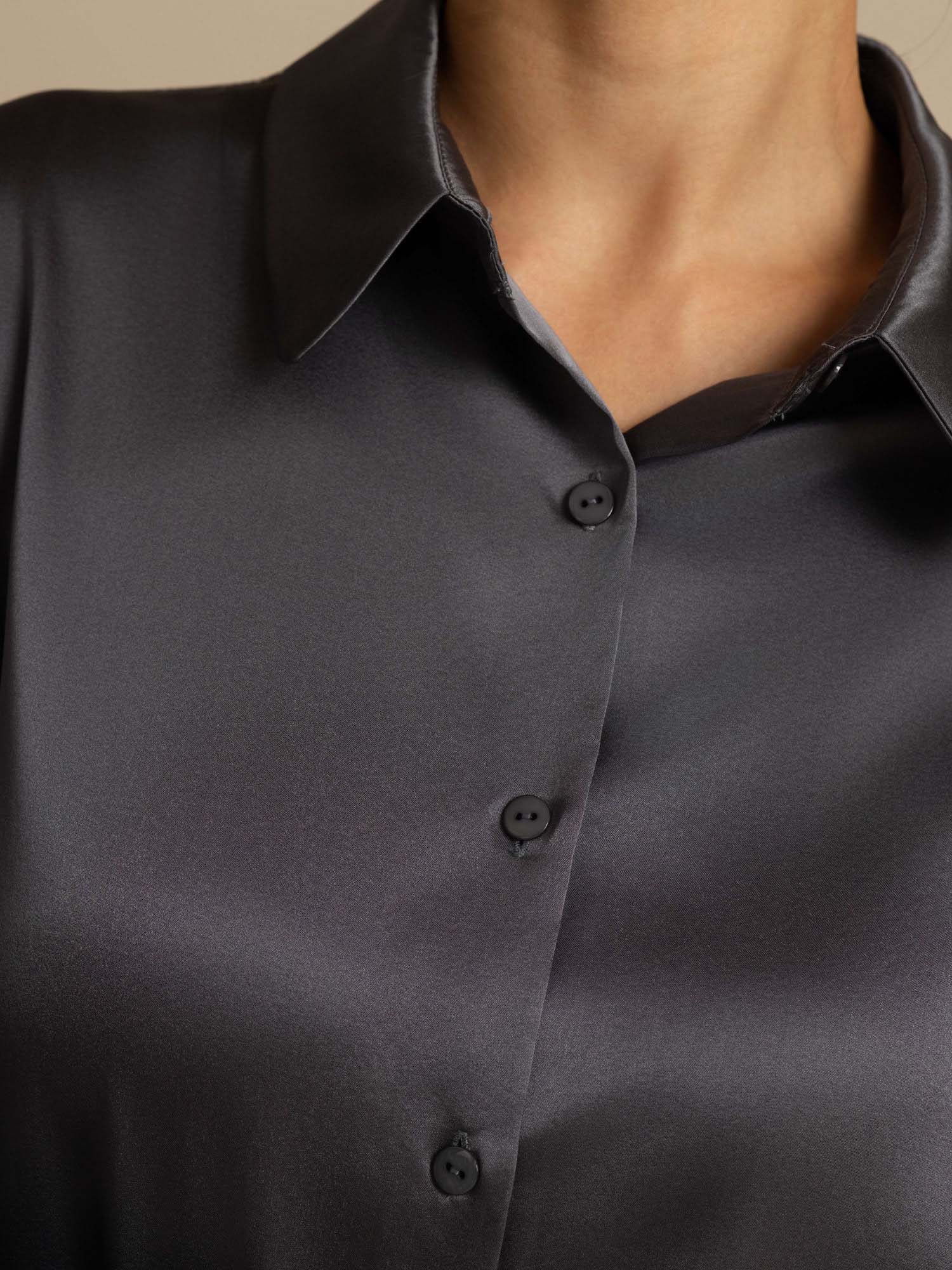 19Momme Silk Long Sleeve Lapel Collar Women's Shirt with Button Up Design - Image 142