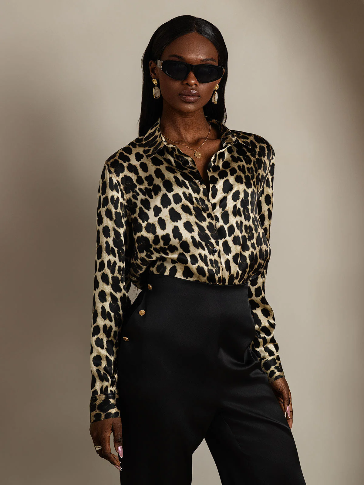 19Momme Silk Long Sleeve Lapel Collar Women's Shirt with Button Up Design - Image 80