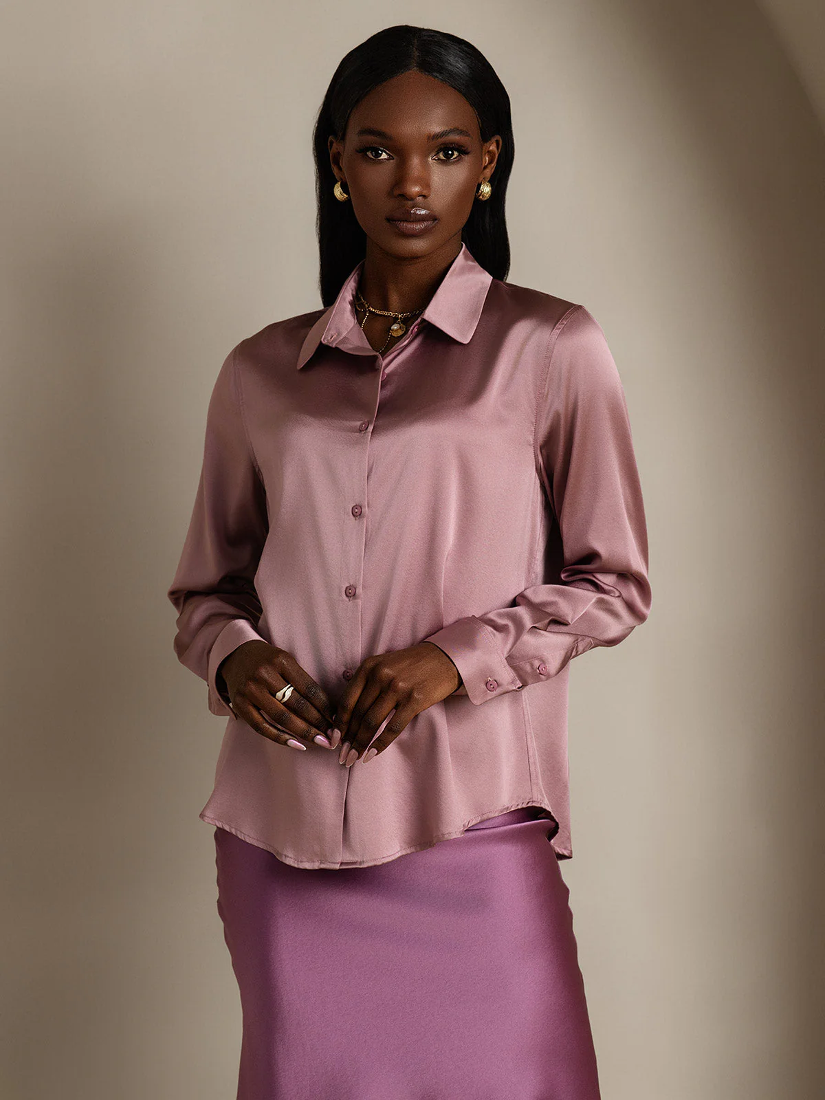 19Momme Silk Long Sleeve Lapel Collar Women's Shirt with Button Up Design - Image 97