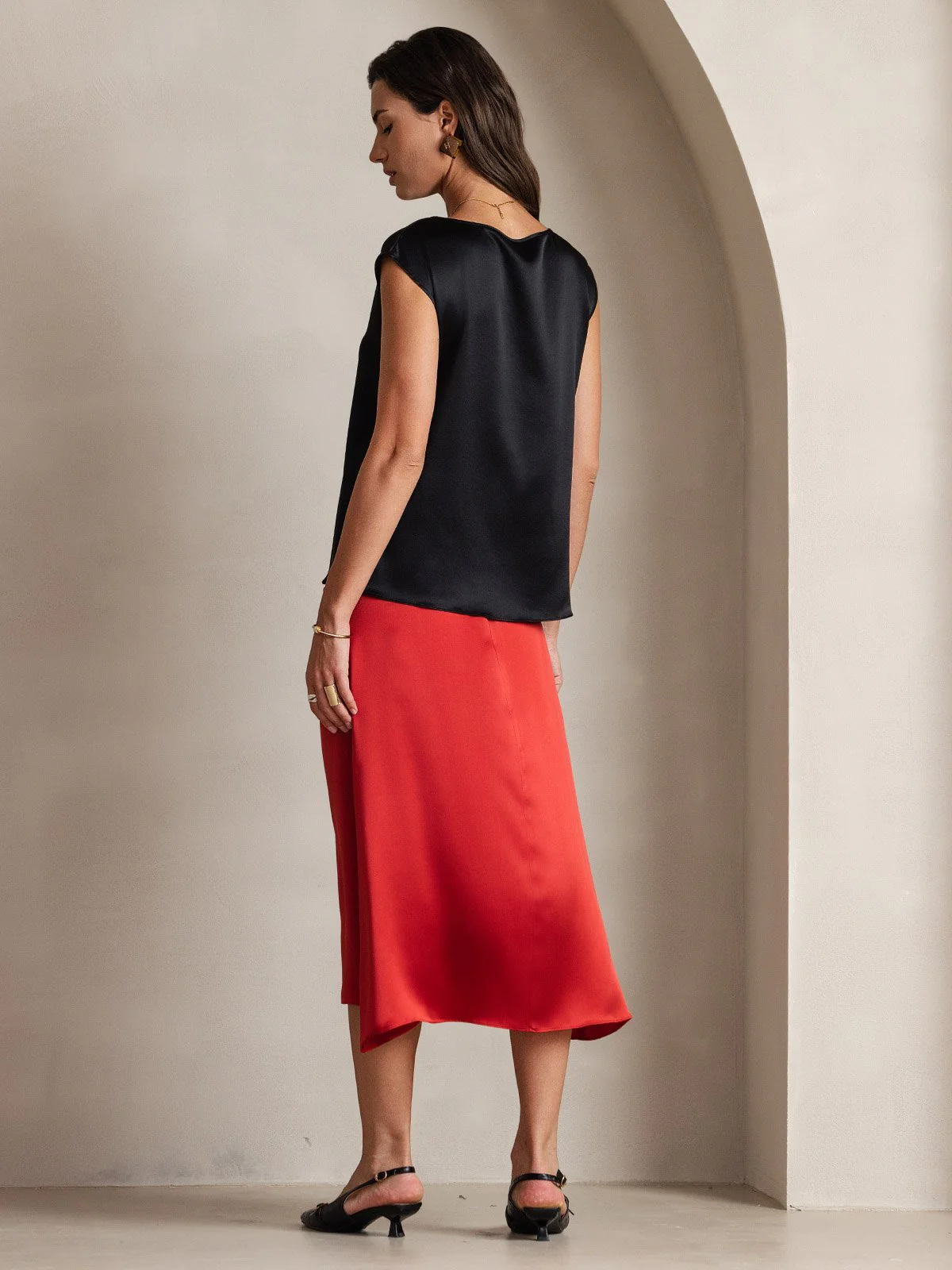 19Momme Women's Silk Cap Sleeve Round Neck Top - Image 15