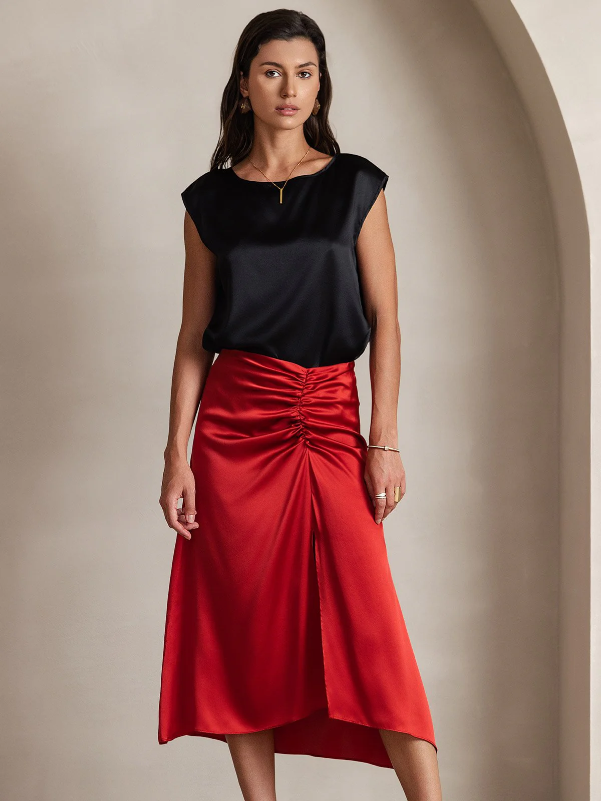 19Momme Women's Silk Cap Sleeve Round Neck Top - Image 16