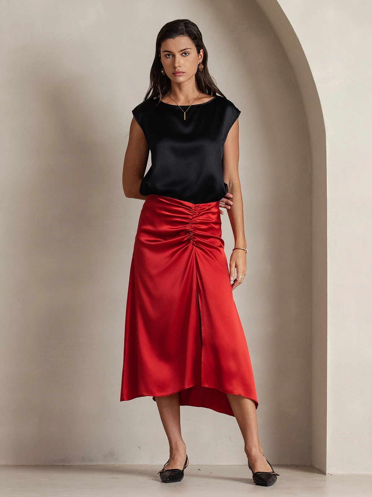 19Momme Women's Silk Cap Sleeve Round Neck Top - Image 18
