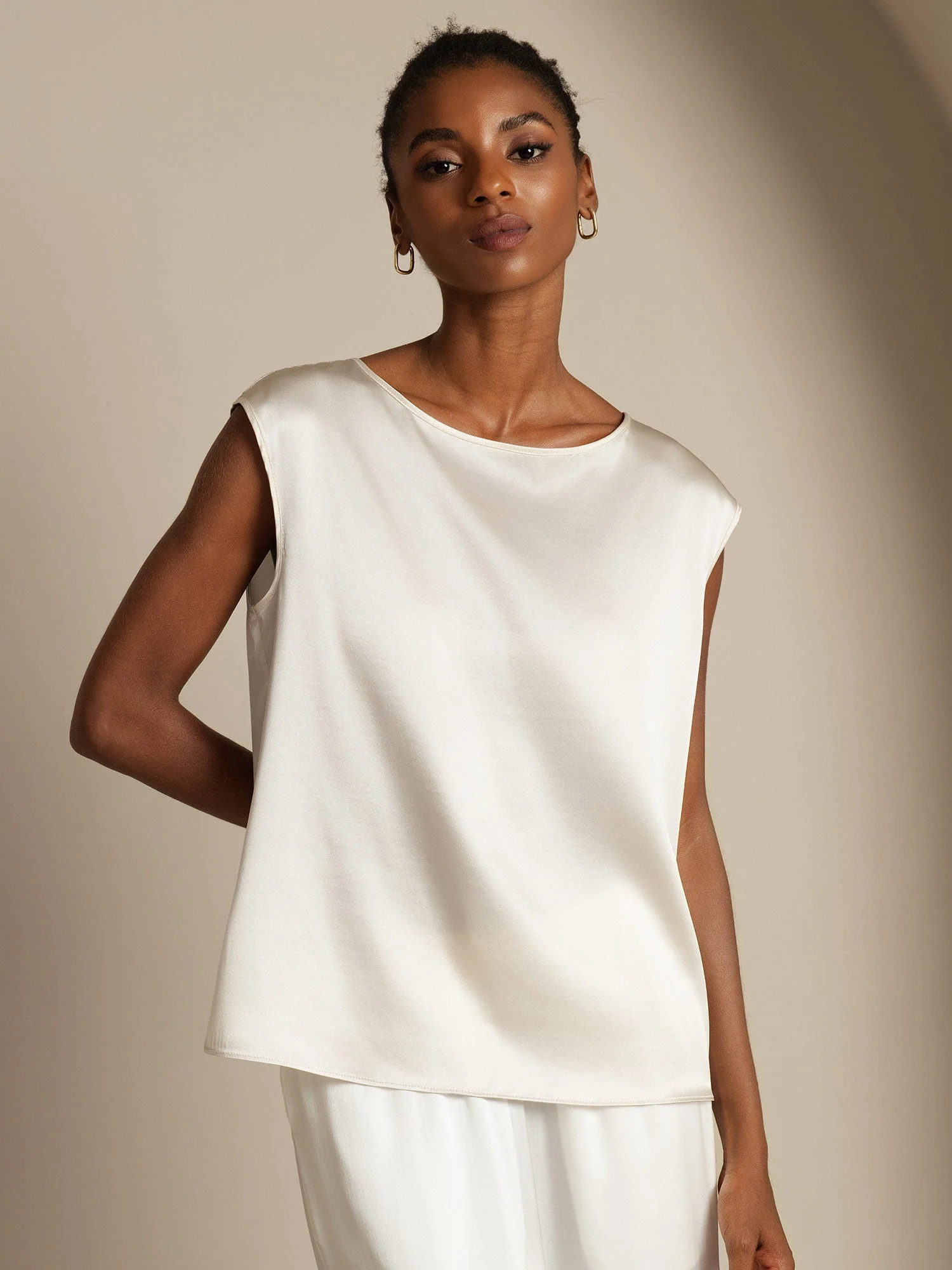19Momme Women's Silk Cap Sleeve Round Neck Top - Image 23