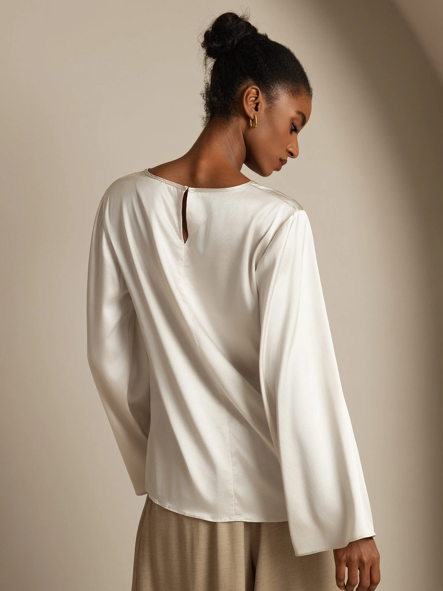 19Momme Silk Bell Sleeve Boat Neck Women's Top - Image 26